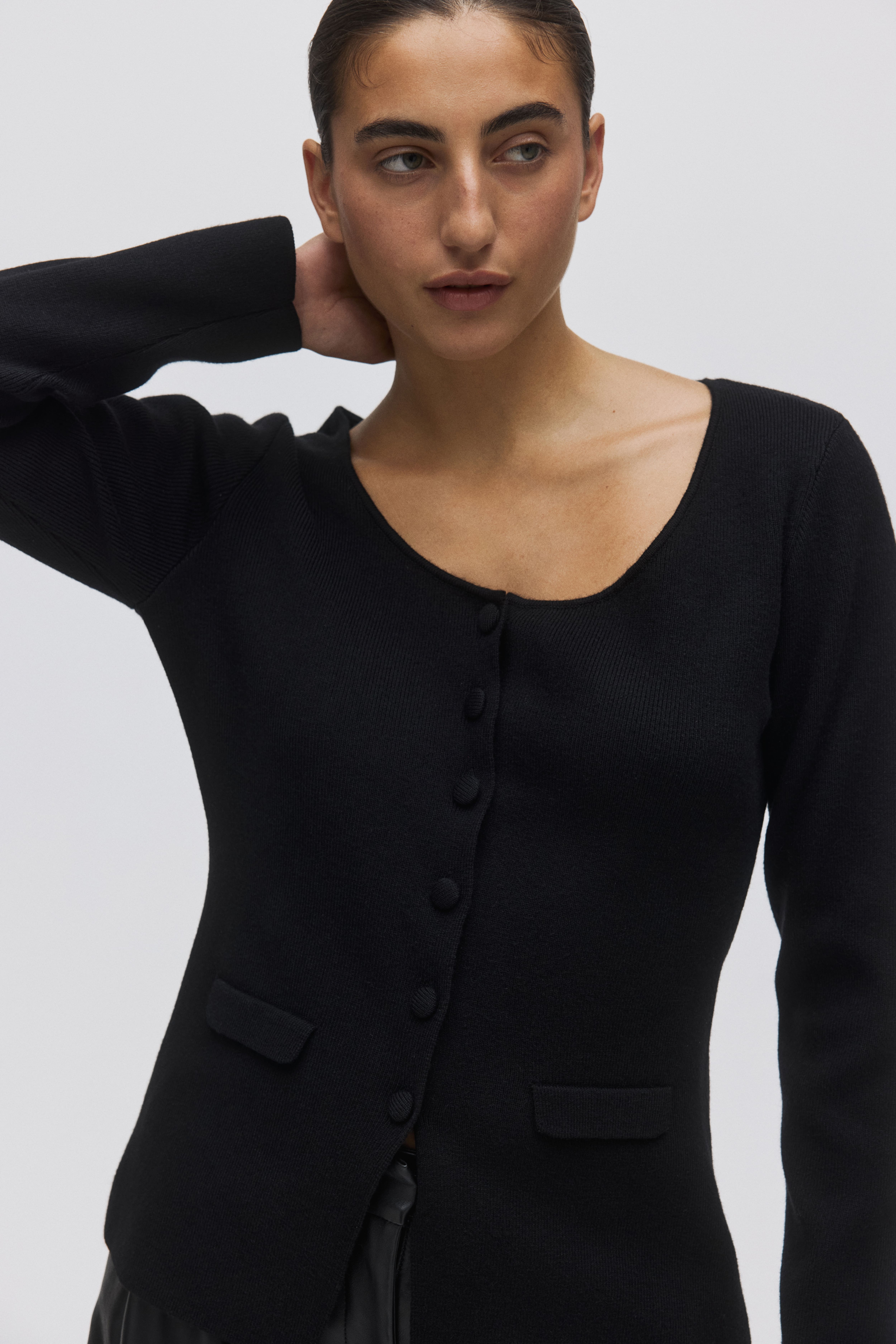 Scoop-Neck Rib-Knit Cardigan