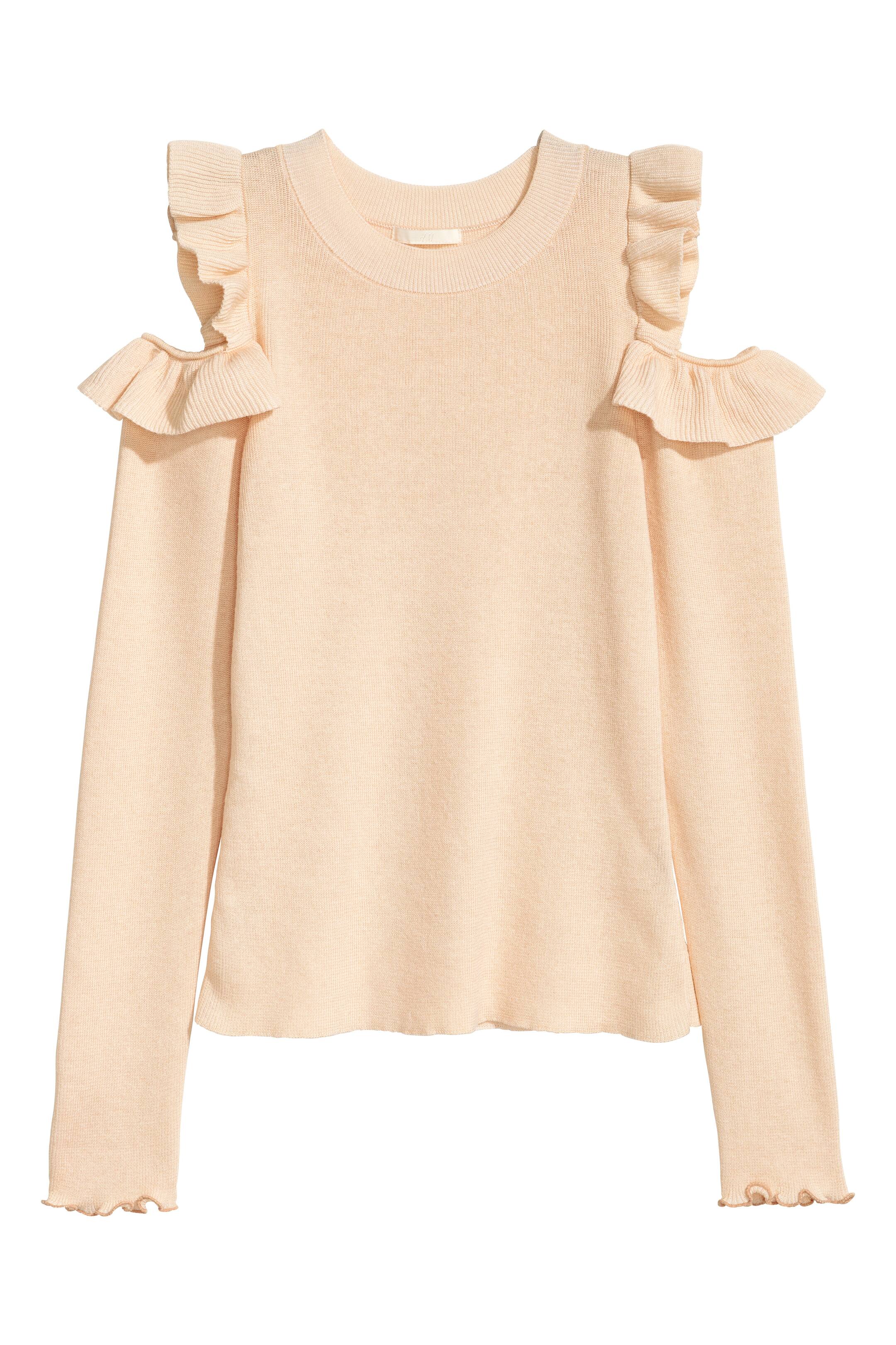 View larger image: Knitted cold shoulder jumper - Light beige - Ladies | H&M GB 1