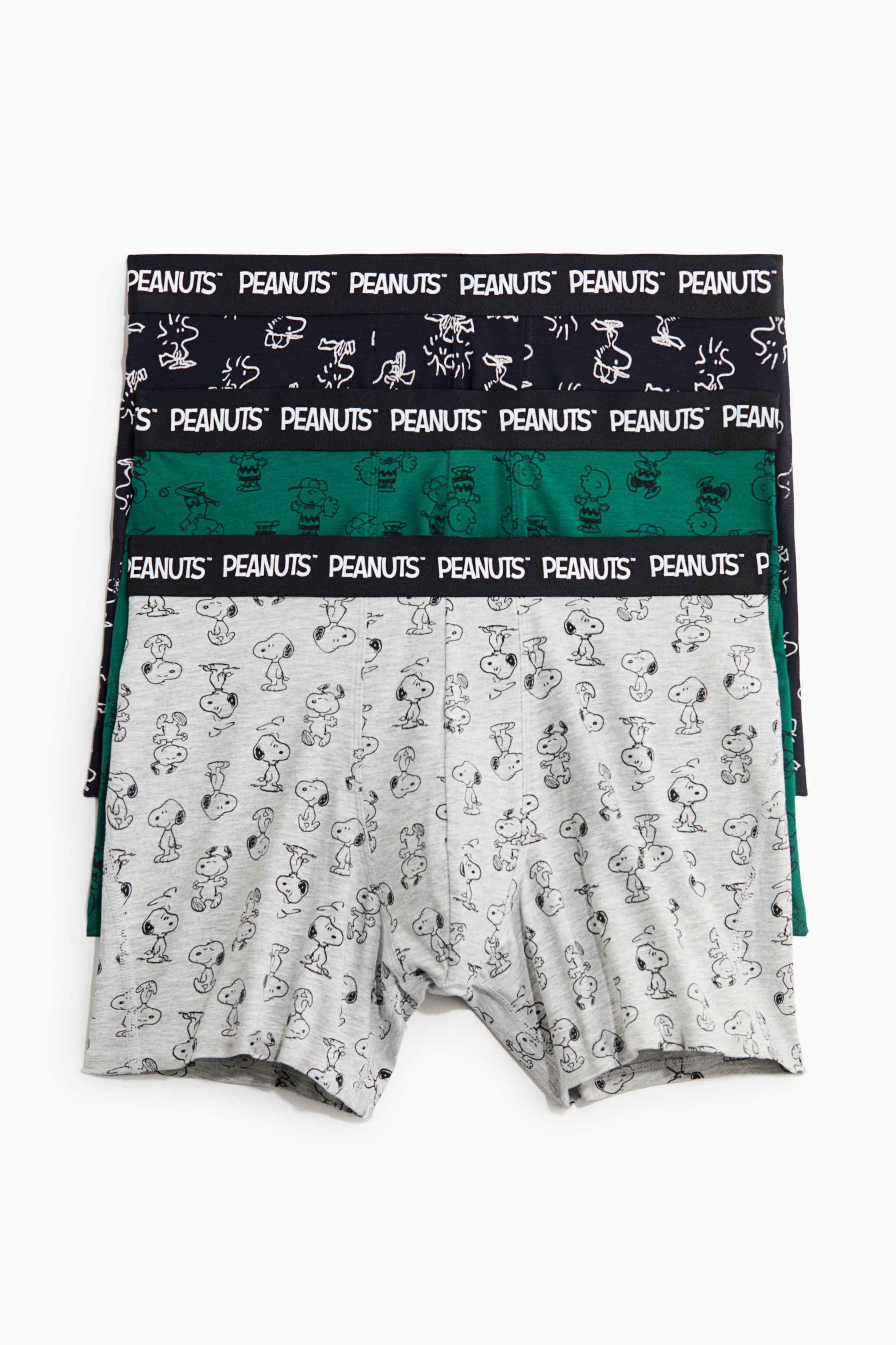 View larger image: 3-pack print-motif cotton trunks - Light grey marl/Snoopy - Men | H&M 1