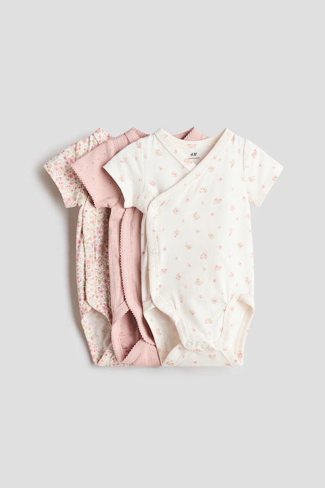 3-pack wrapover bodysuits - Light dusty pink/Floral/Navy blue/Sailing boat/White/Cherries/Light dusty pink/Floral/Pink/Floral/Light grey marl/Animals/Light beige/Animals/Light turquoise/Striped - 1