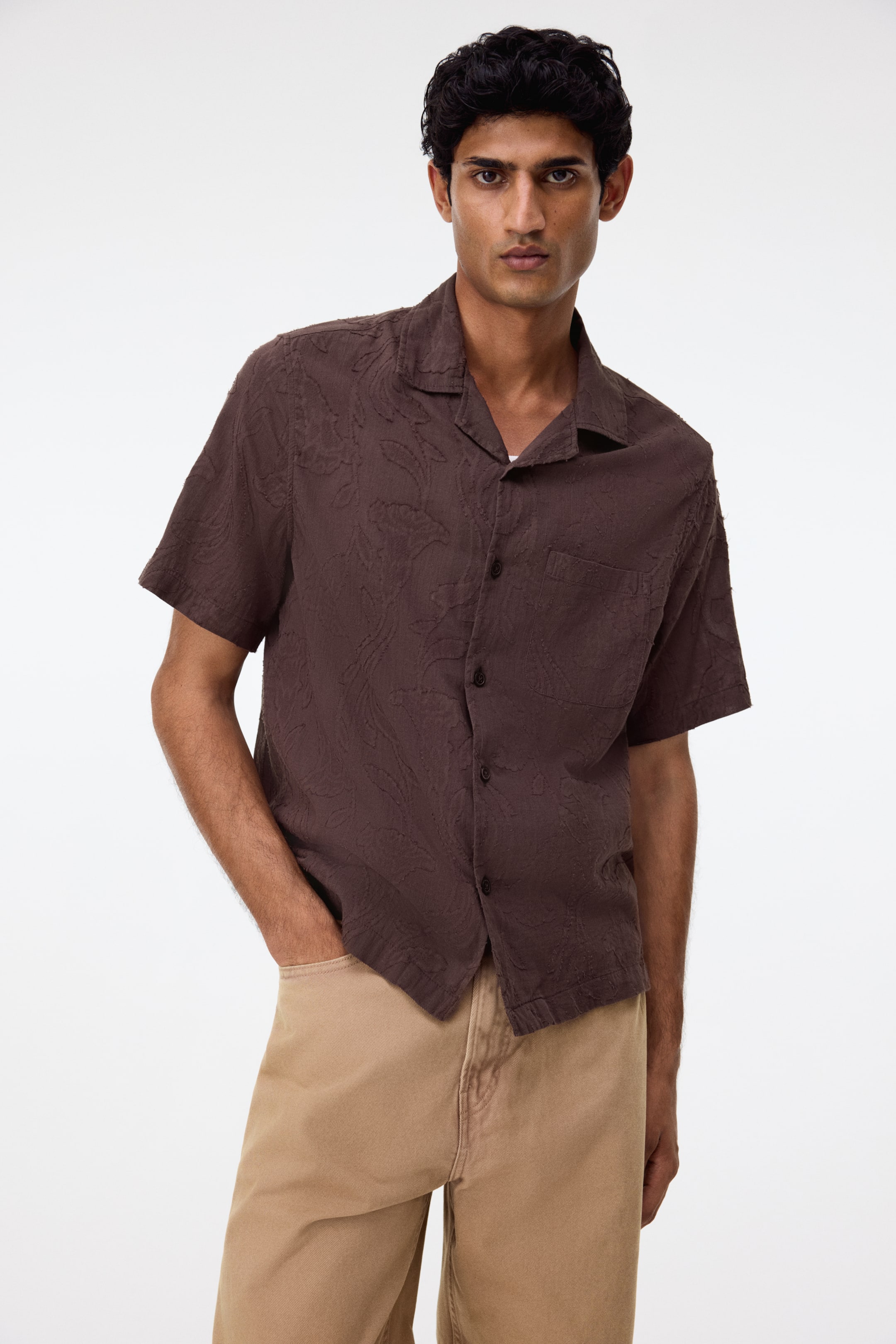 View larger image: Regular Fit Jacquard-weave resort shirt - Brown - Men | H&M IN 1