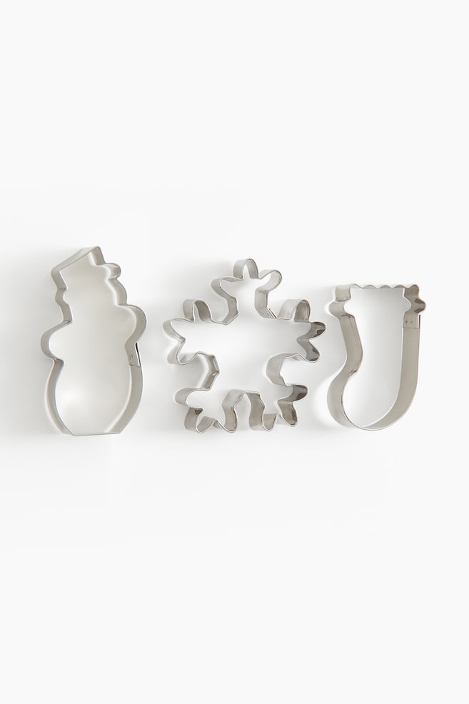 Pack de 3 cortadores de bolachas em metal - Prateado/Boneco de neve - 1