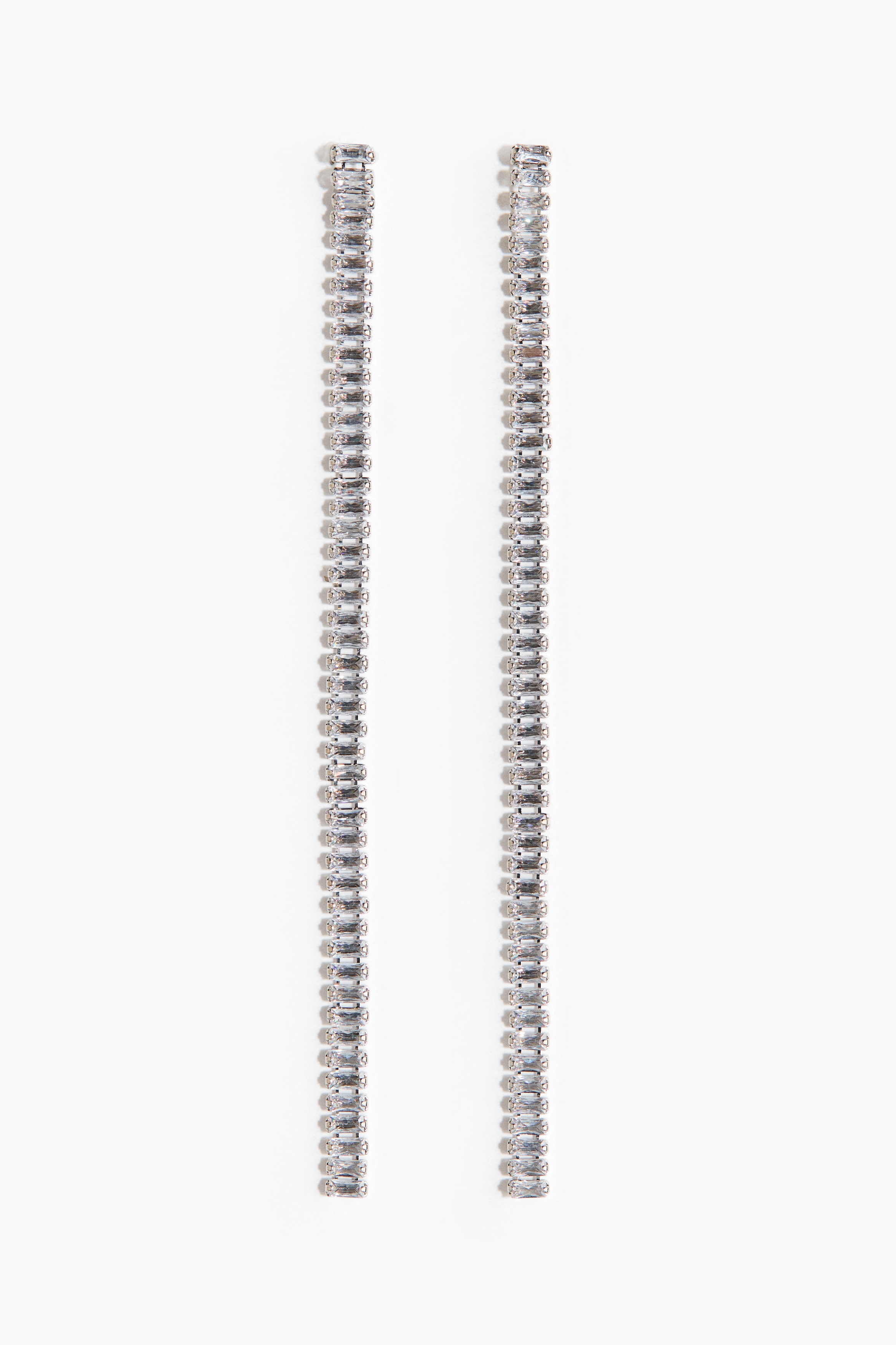 Rhinestone-chain earrings - Silver-coloured