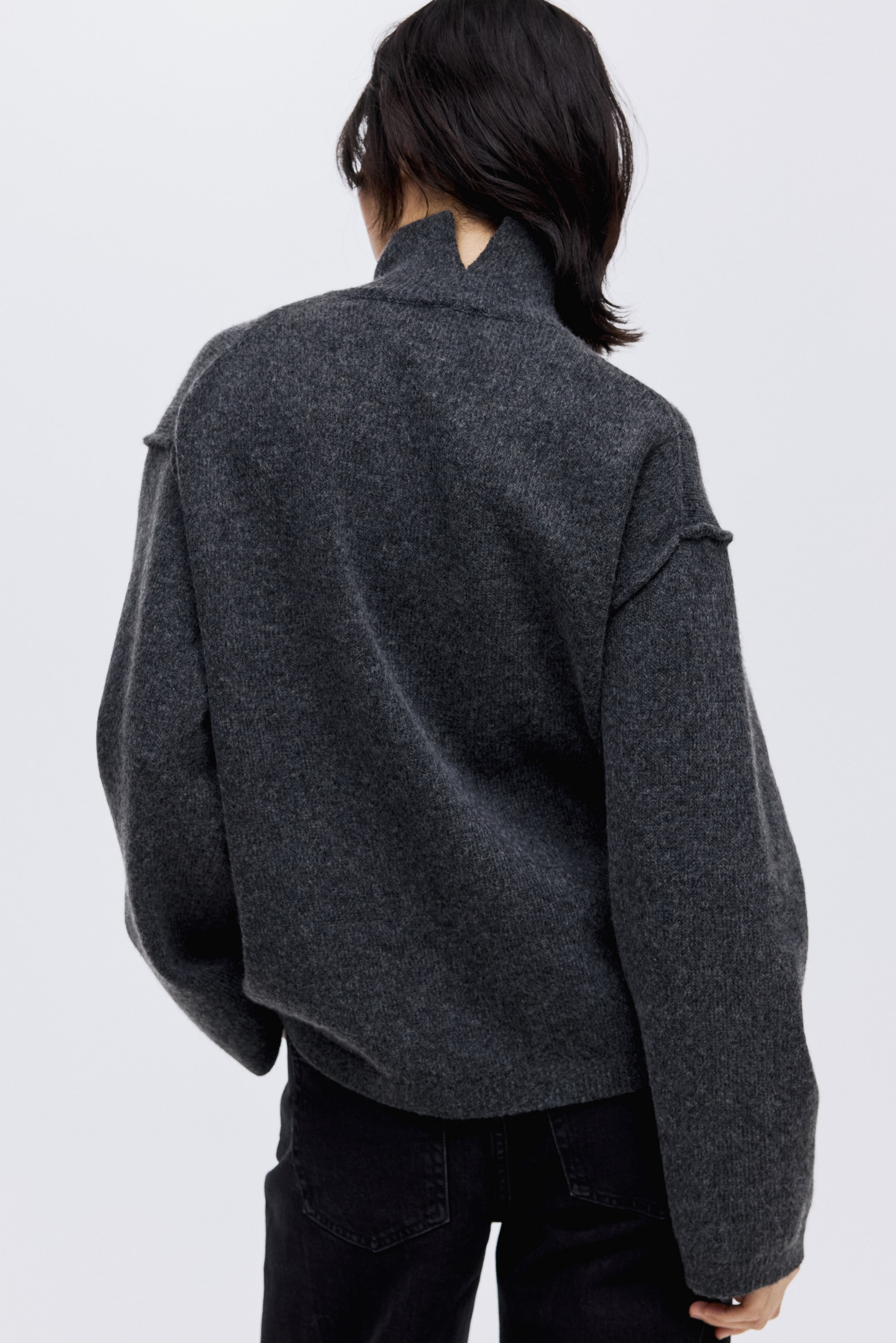 View larger image: Seam-Detail Mock Turtleneck Sweater - Dark gray melange - Ladies | H&M CA 4