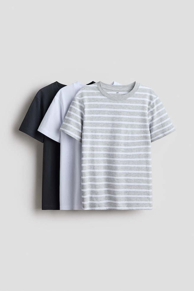 3-pack T-shirts - Light grey marl/Striped/Light dusty pink/Light beige/Dusty blue/White/Black/Mole/White - 1