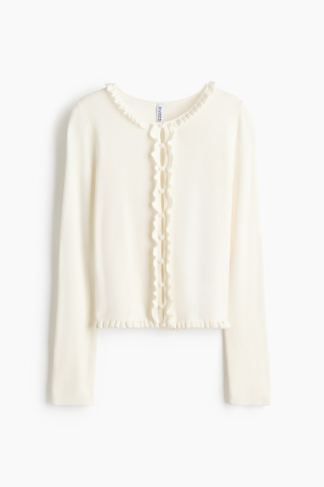 Ruffle-Trimmed Cardigan - White/Peach pink/Light blue - 1