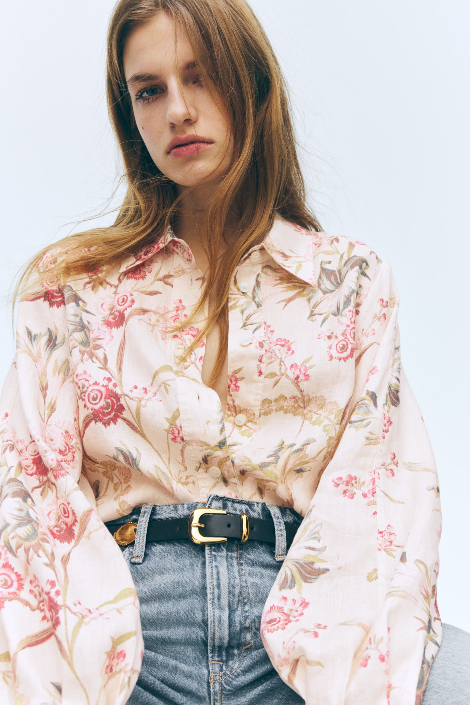 Linen shirt - Light beige/Floral - 5