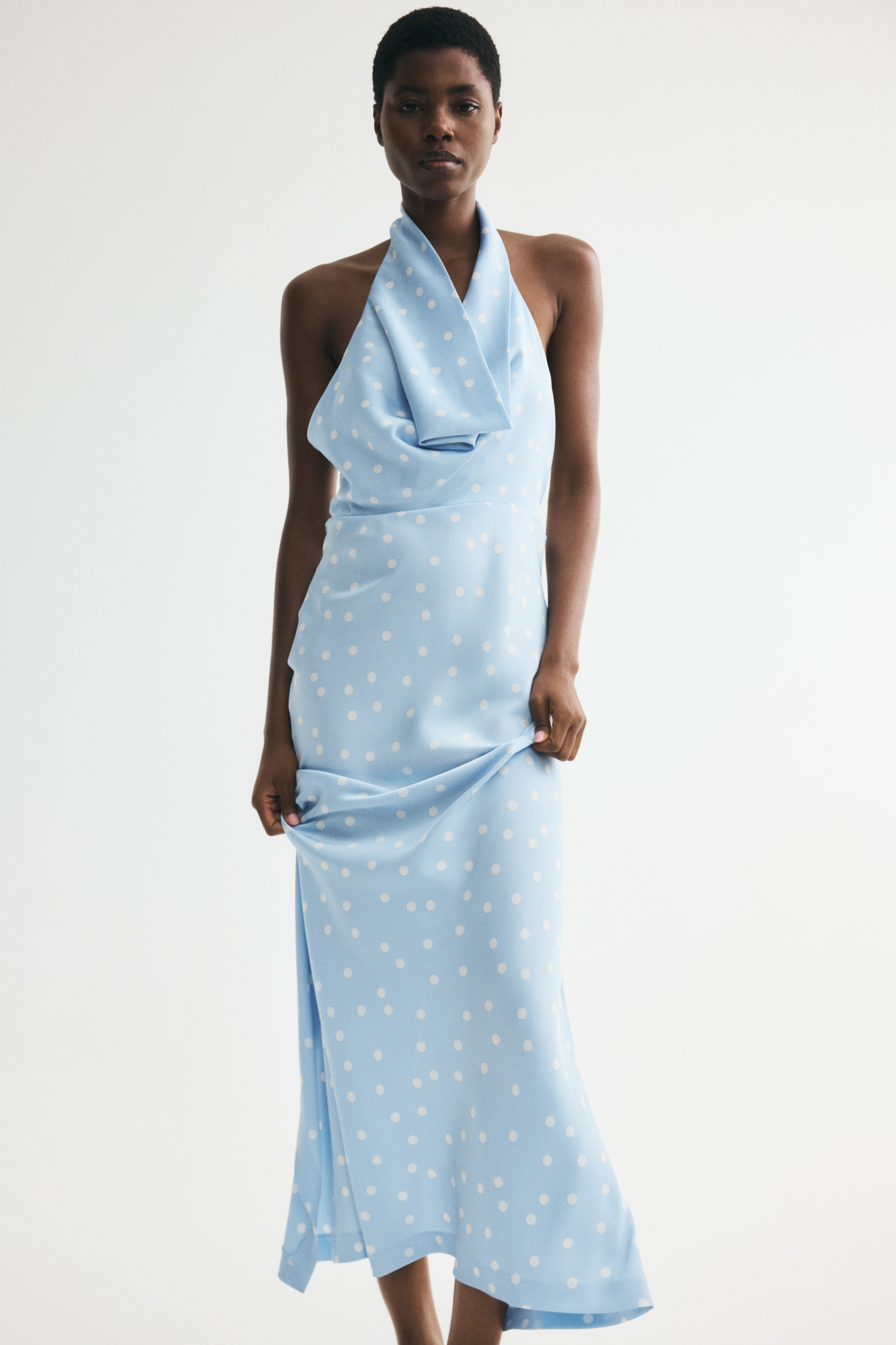 h and m blue polka dot dress Women's Light blue/polka dot Cowl-Neck Dress