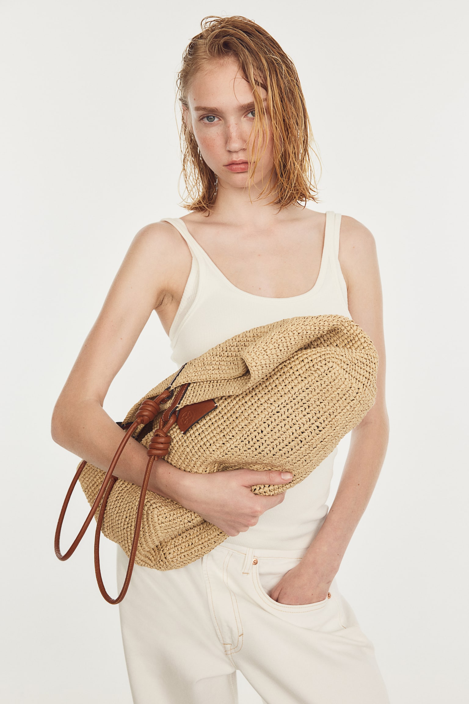 Straw Shopper - Beige/Brown - 1