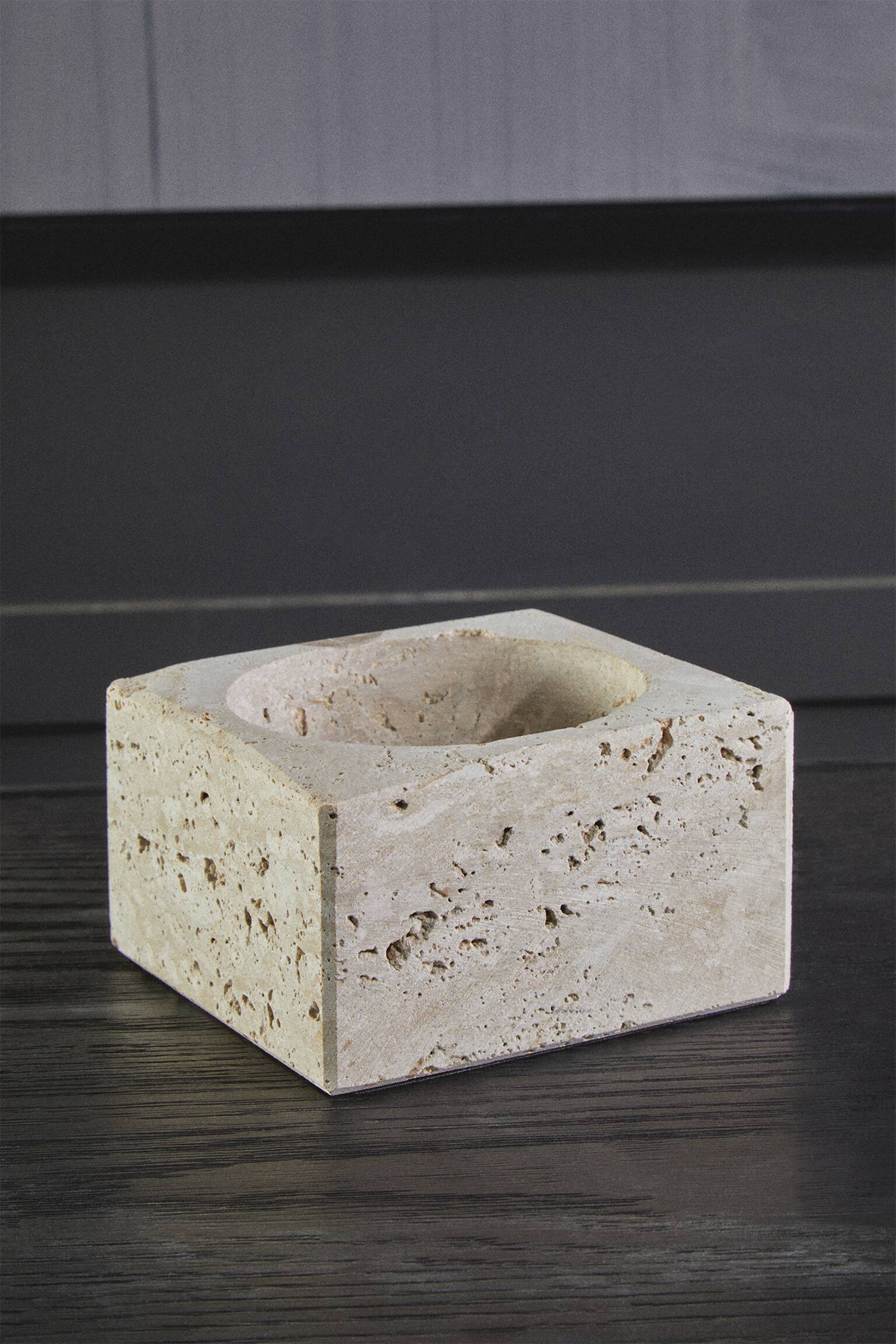 Tibor Travertine Square Bowl. - Natural - 2