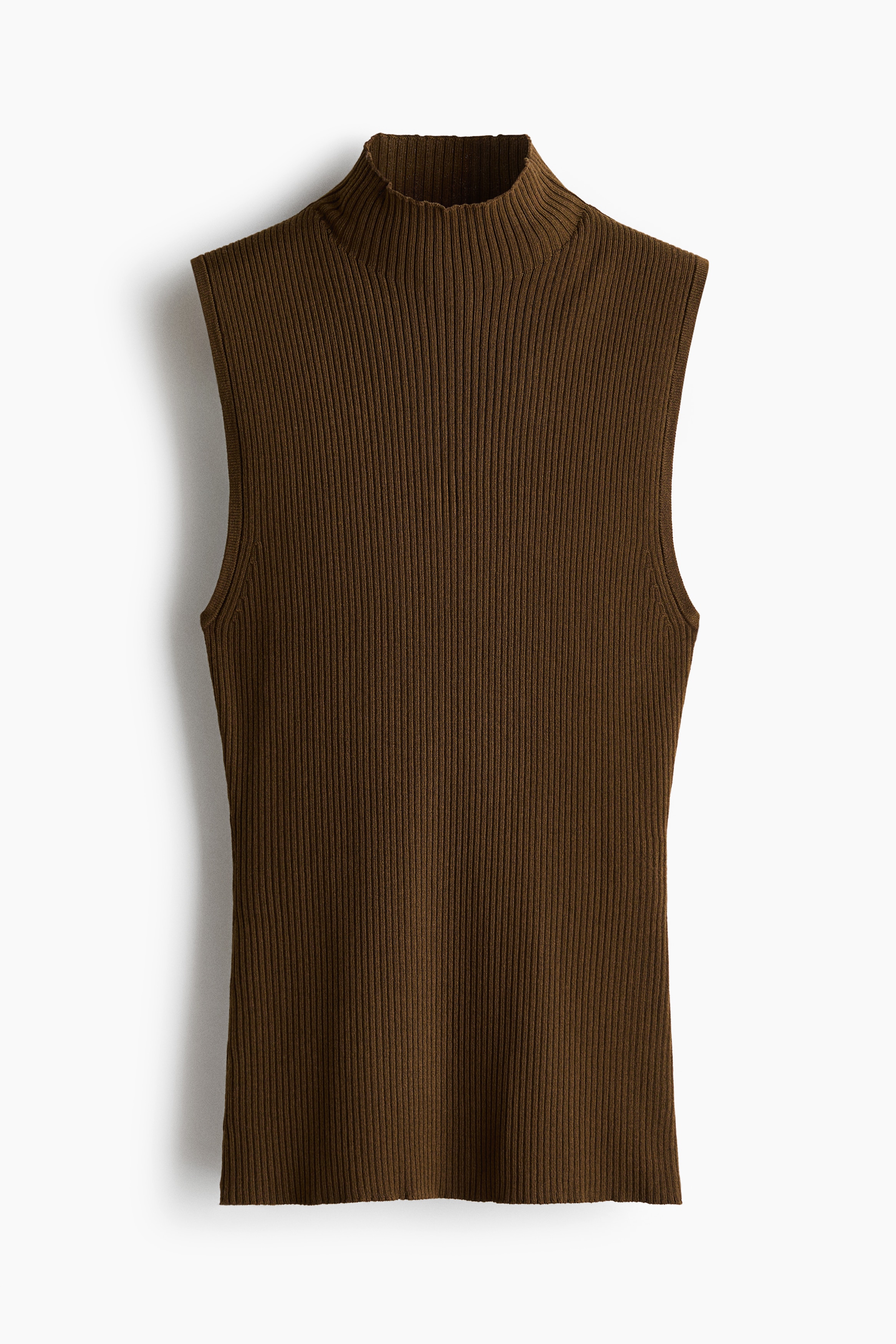 Rib-knit turtleneck top - Café oscuro/Crema