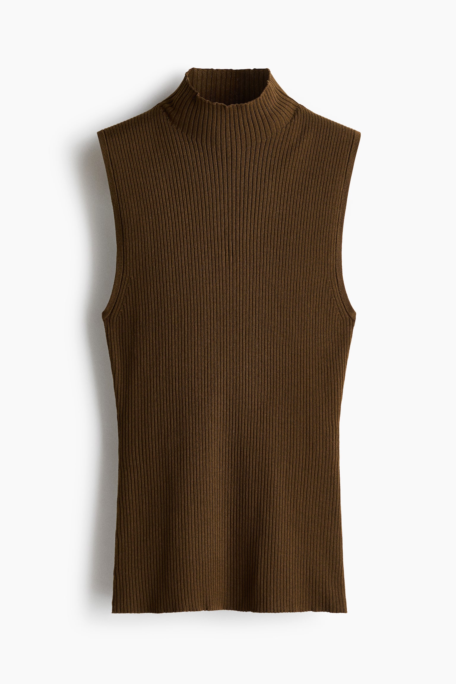 Rib-knit turtleneck top - Café oscuro/Crema - 2