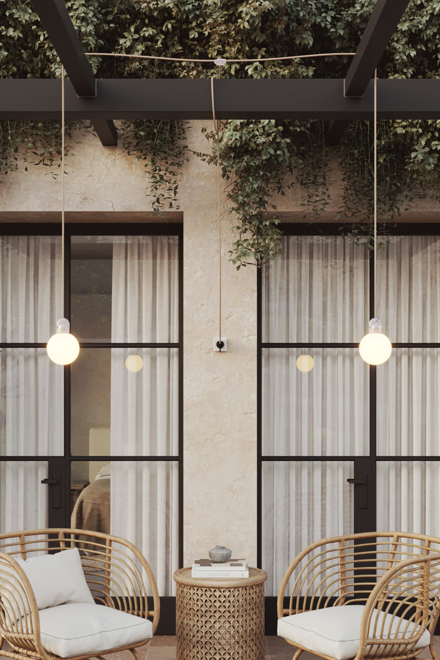 Plug-in-ulkovalaisin Kahdella Lampulla - Luonnollinen Puun Vaikutus/Musta