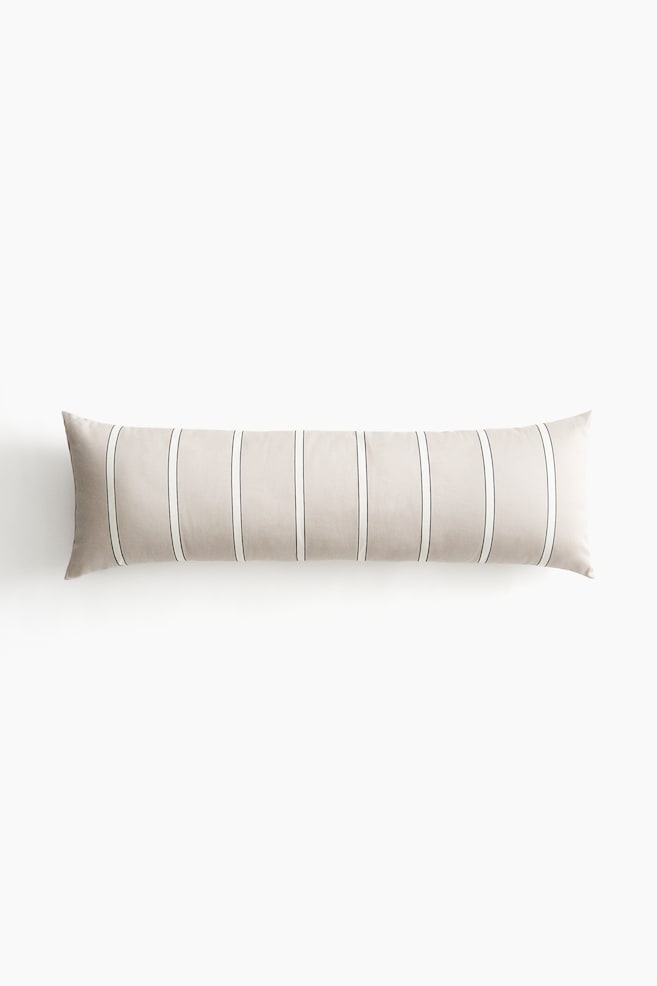 Coussin rectangulaire en satin de coton - Grège clair/rayé/Bleu ancien/rayé - 1