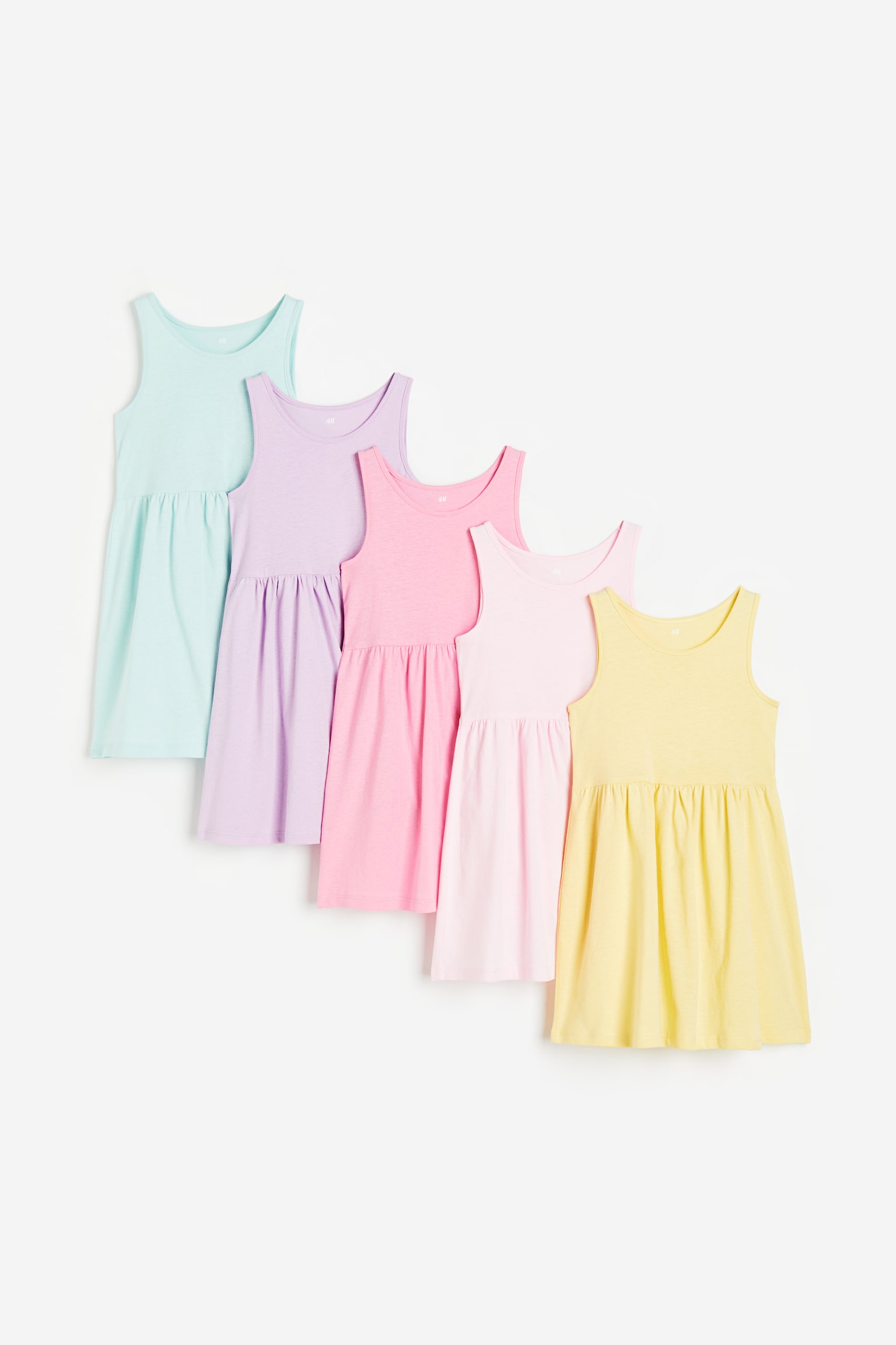 5-pack cotton jersey dresses - Ljuslila/Ljusgul