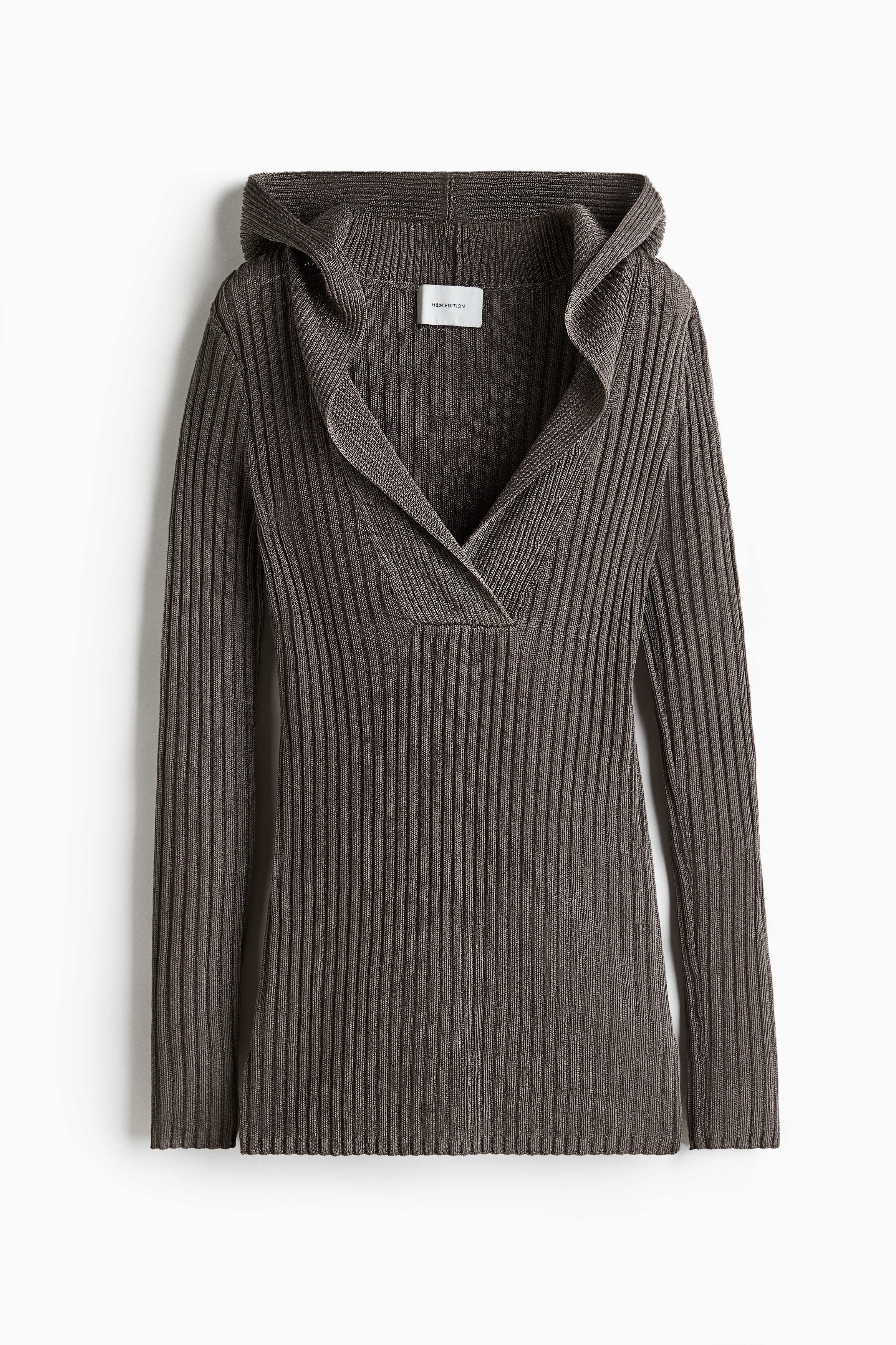 Camisola de capuz em malha canelada metalizada - Cinzento escuro