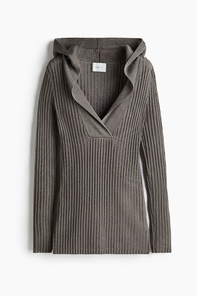 Metallic Rib-Knit Hoodie - Dark gray - 1