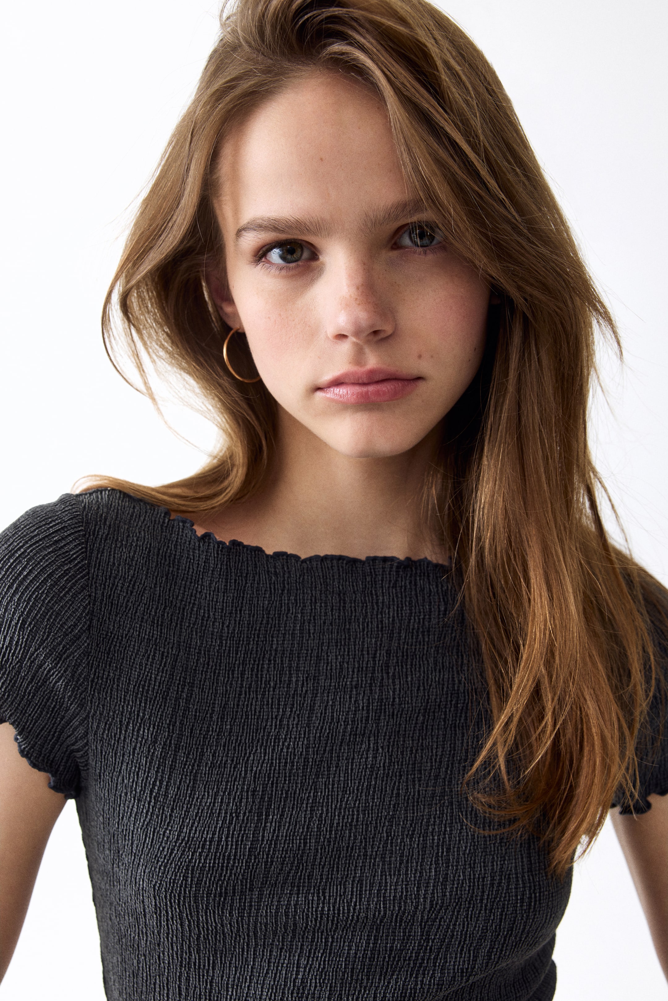 Crinkled Boat-Neck Top