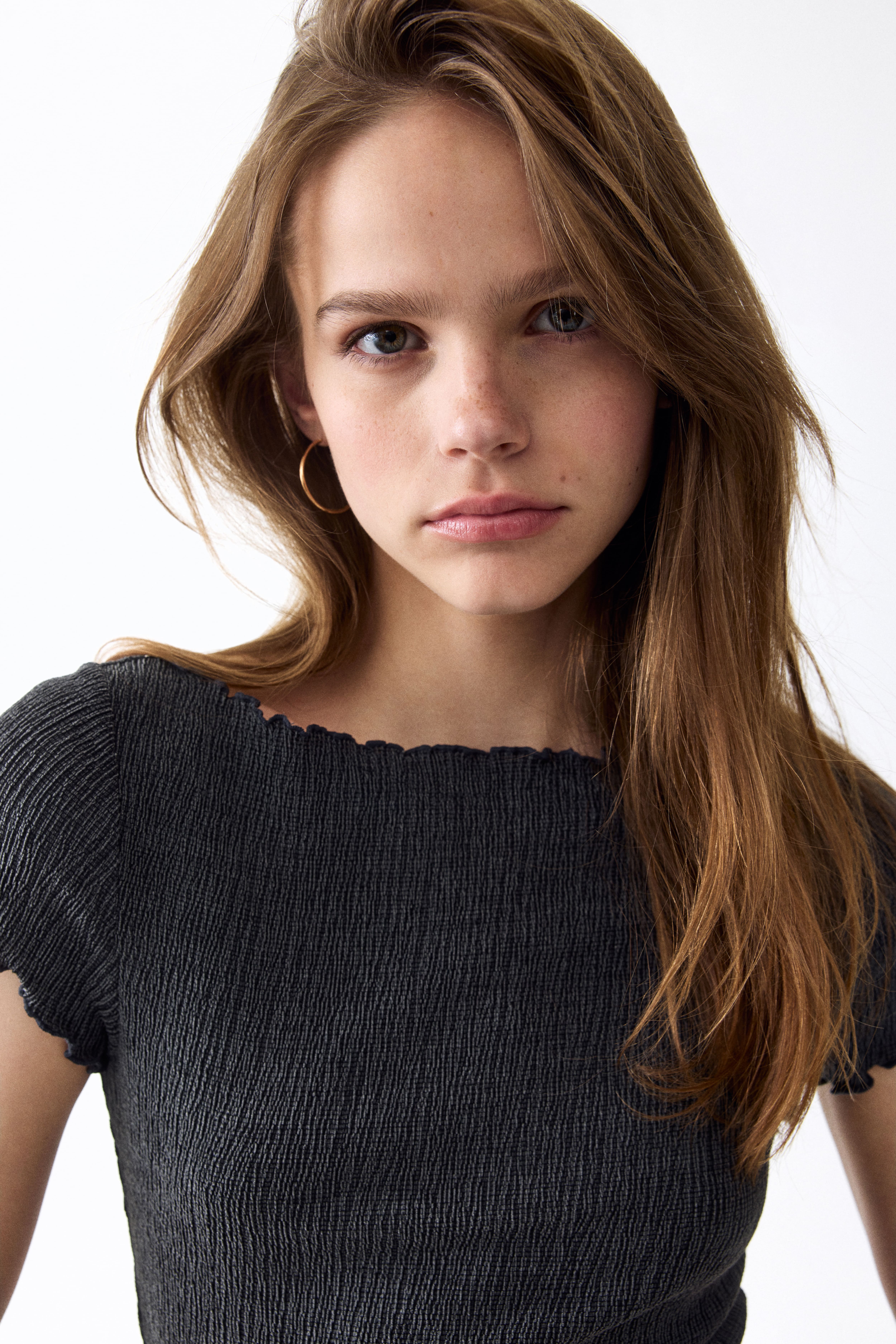 Crinkled Boat-Neck Top