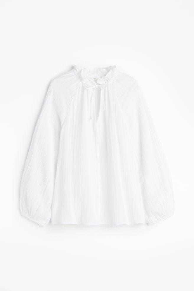 Muslin popover blouse - White/Light beige/Black - 2