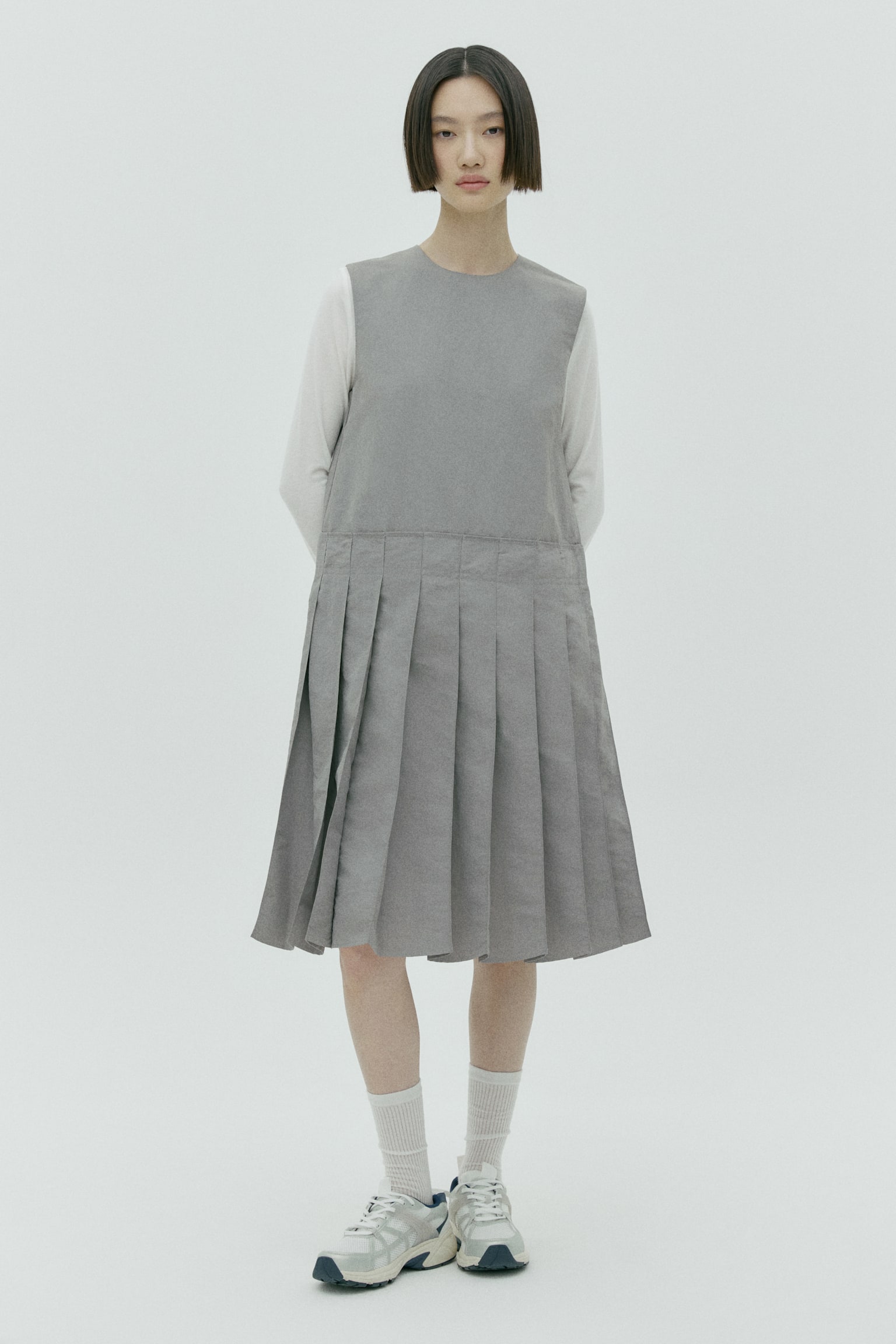플리츠 드레스 - 그레이/블랙 - 4