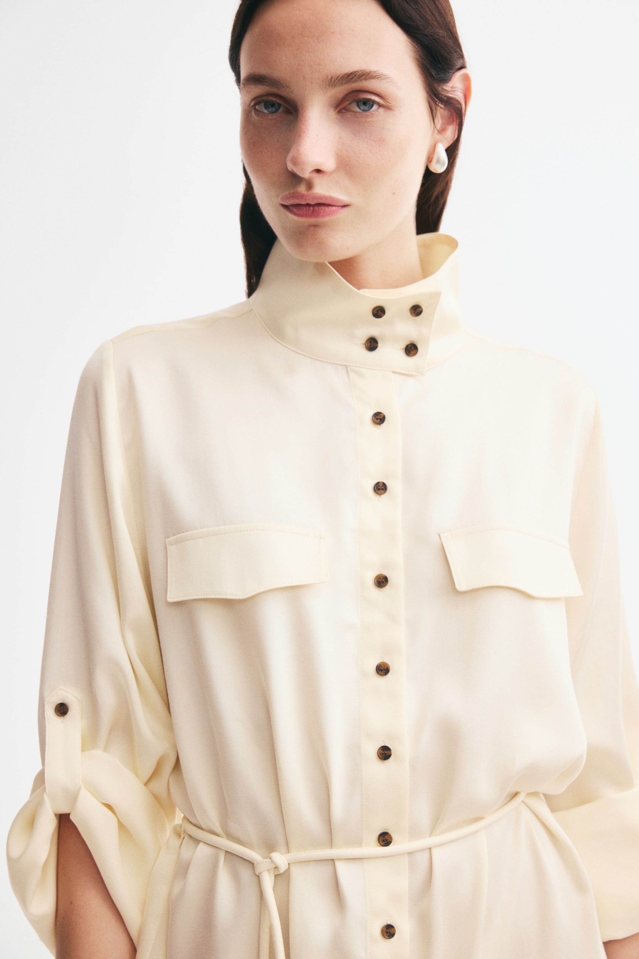 Funnel-Collar Shirt Dress