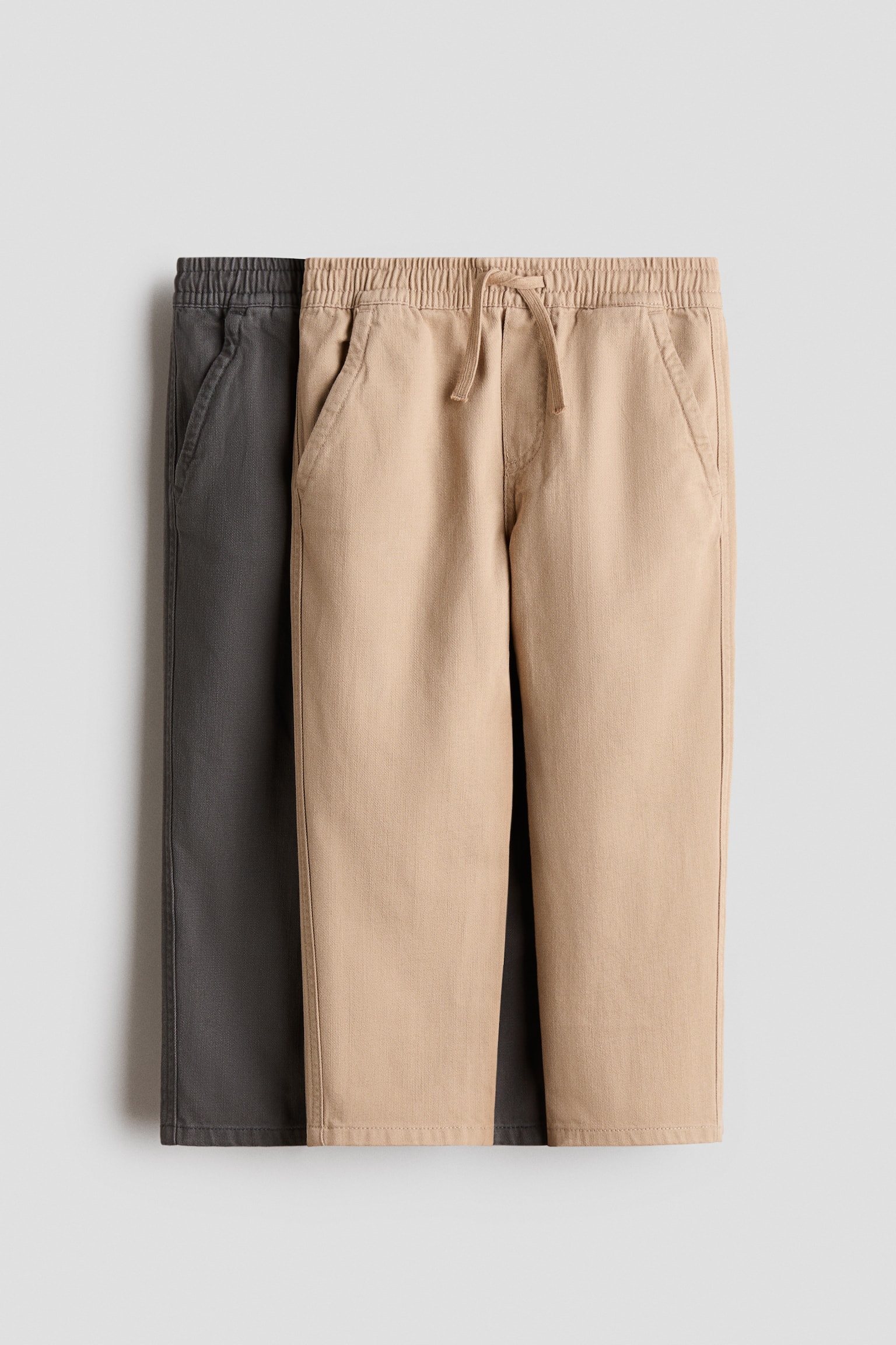 2-pack cotton twill joggers - Beige/Dark grey