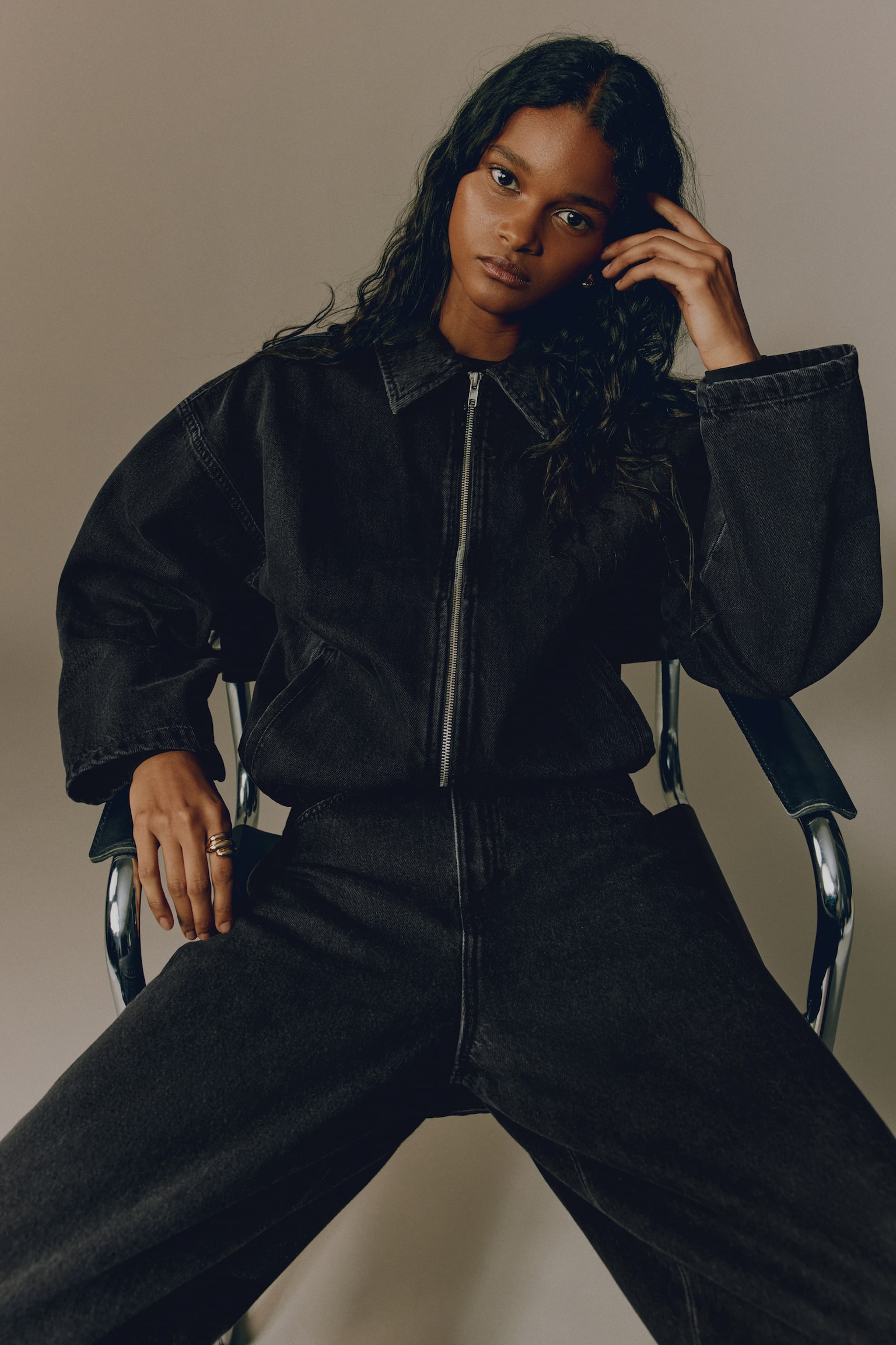 Collared denim jacket - Washed black/Denim blue - 6