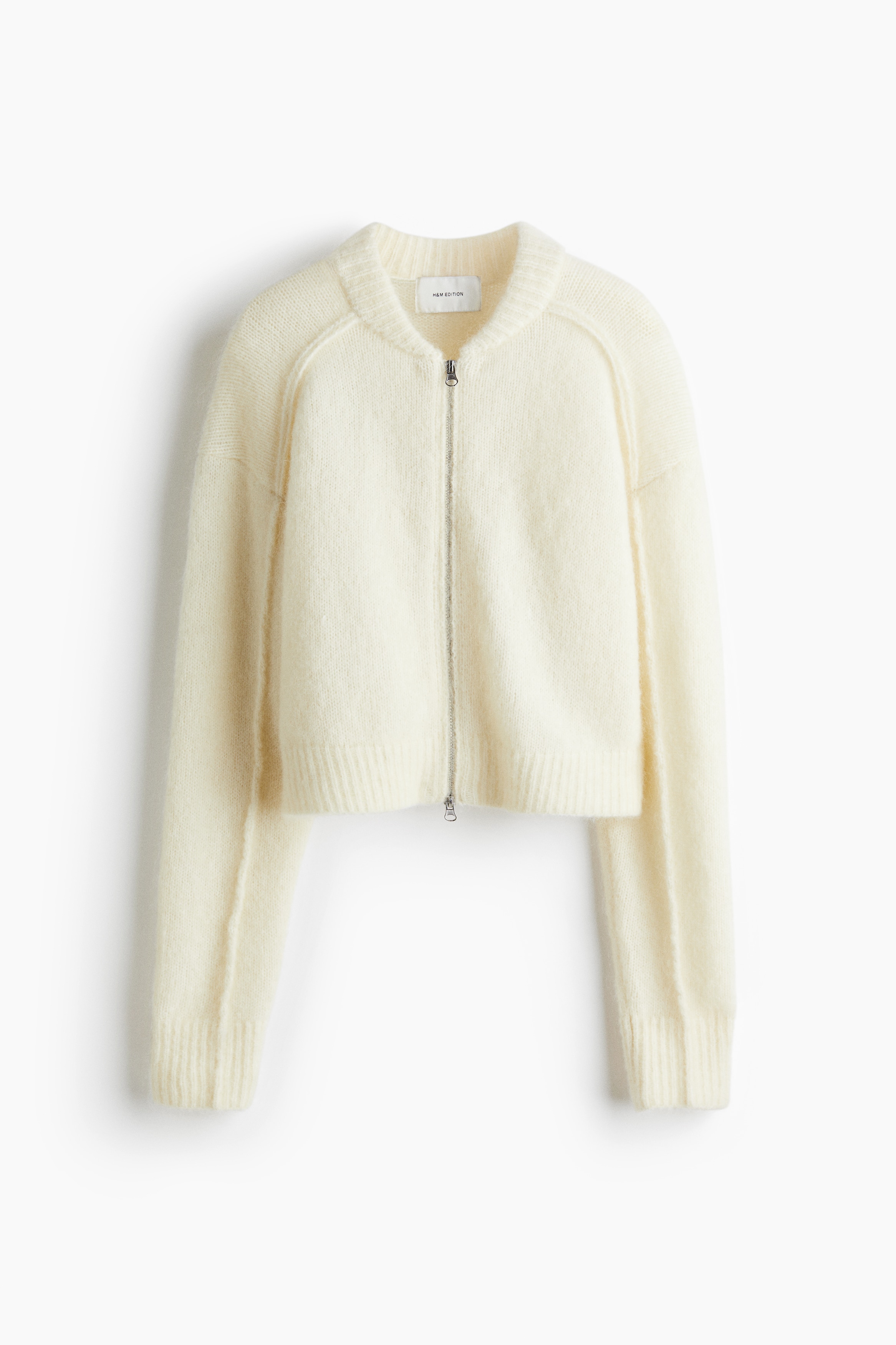 Mohair-Blend Cardigan with Zipper - Light beige - Ladies