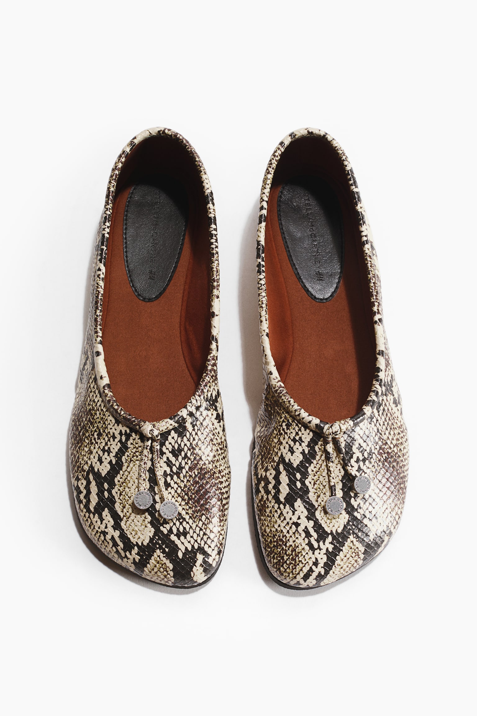 Snakeskin-Print Flats-Beige - 1
