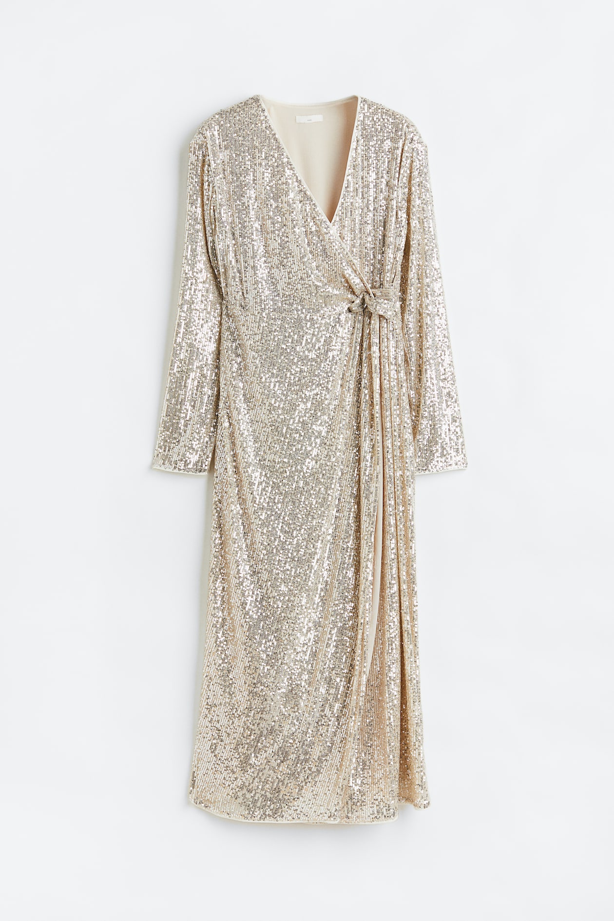 MAMA Sequined wrapover dress - V-neck - Long sleeve - Silver-coloured ...