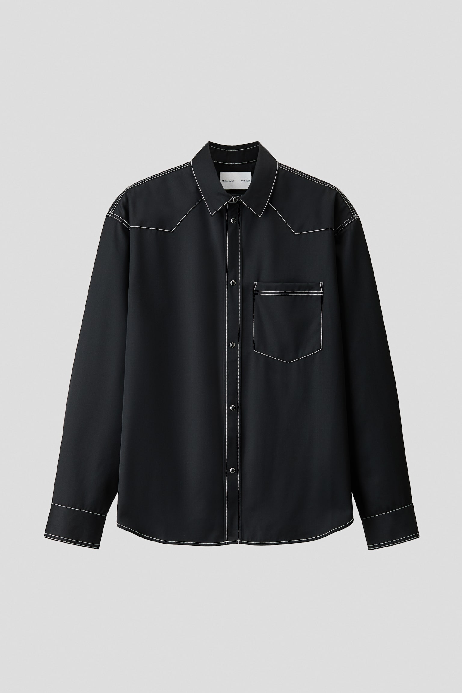 Мужская рубашка H&M Regular-Fit Wool-Blend Twill, цвет: Чёрный — фото 1