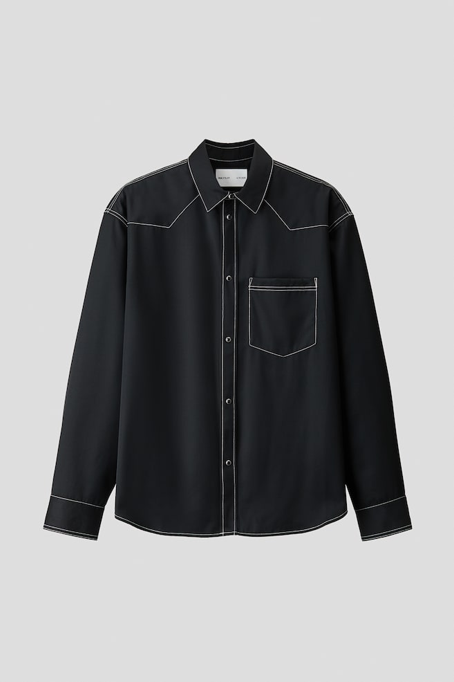 Chemise Regular Fit en twill de laine mélangée - Noir - 1