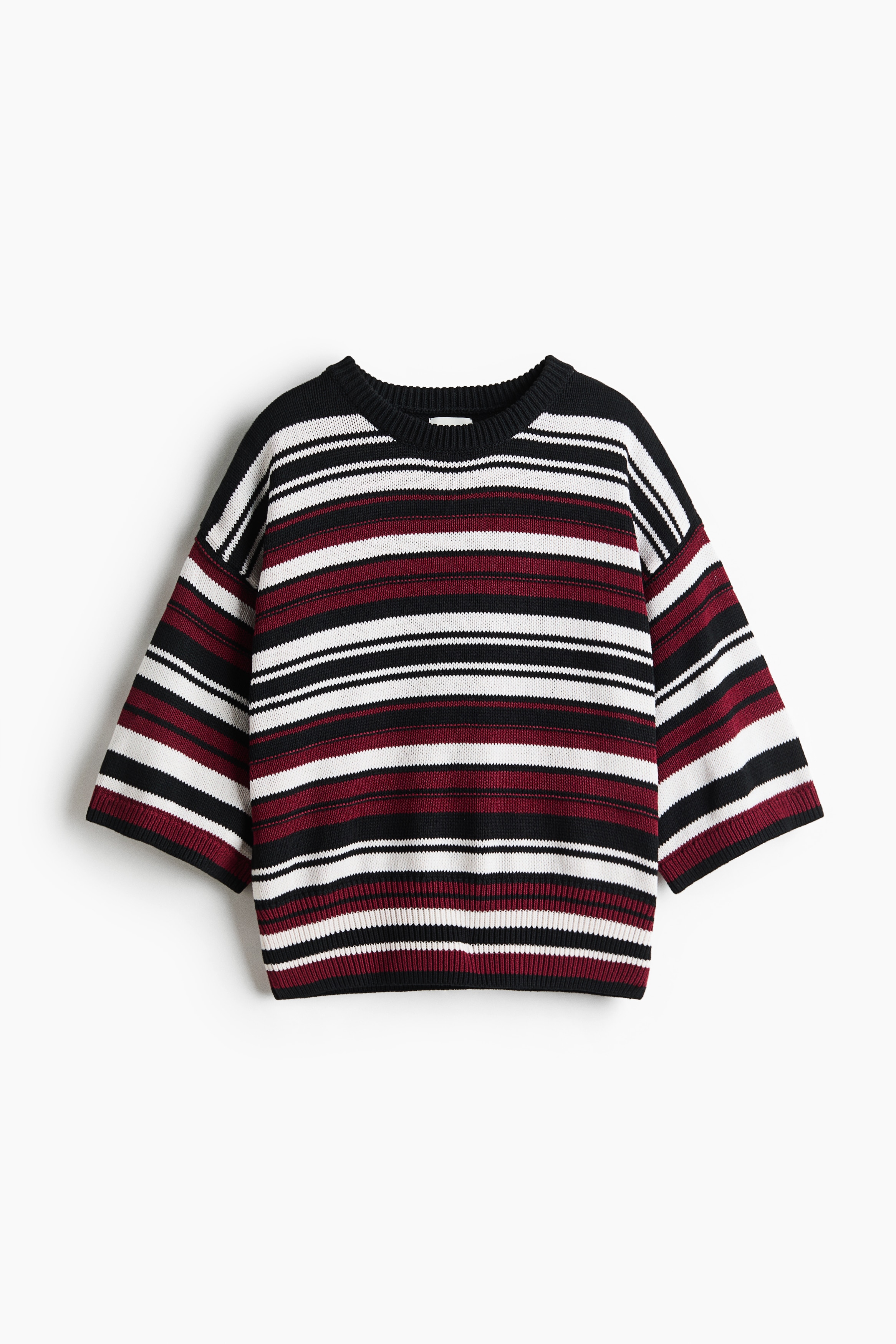 Short-Sleeved Sweater - Navy blue/striped