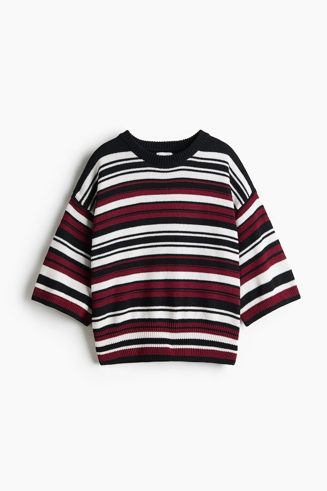 Short-sleeved jumper - Navy blue/Striped - 1