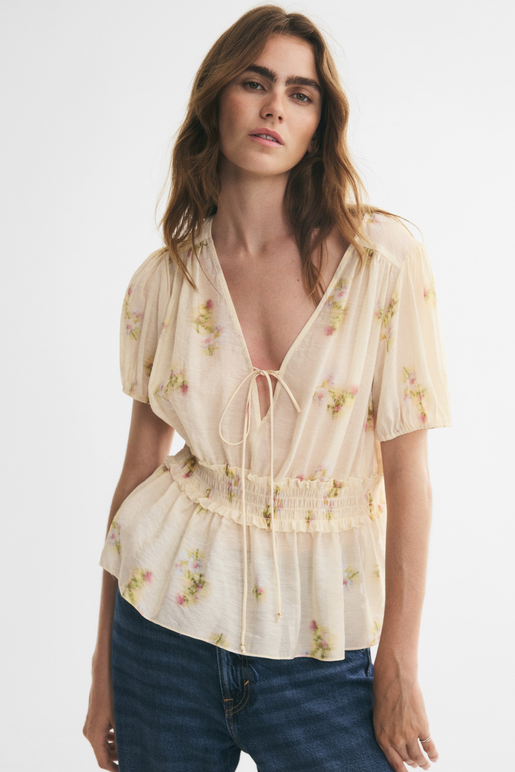 Puff-Sleeved Peplum Blouse