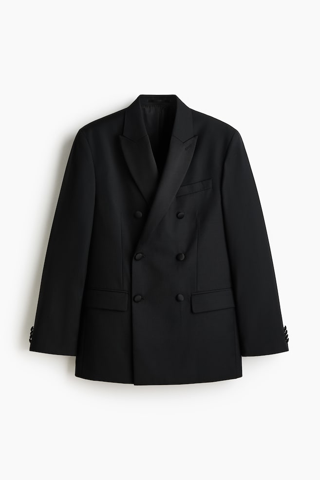 Relaxed Fit Wool-blend tuxedo jacket - Black - 1
