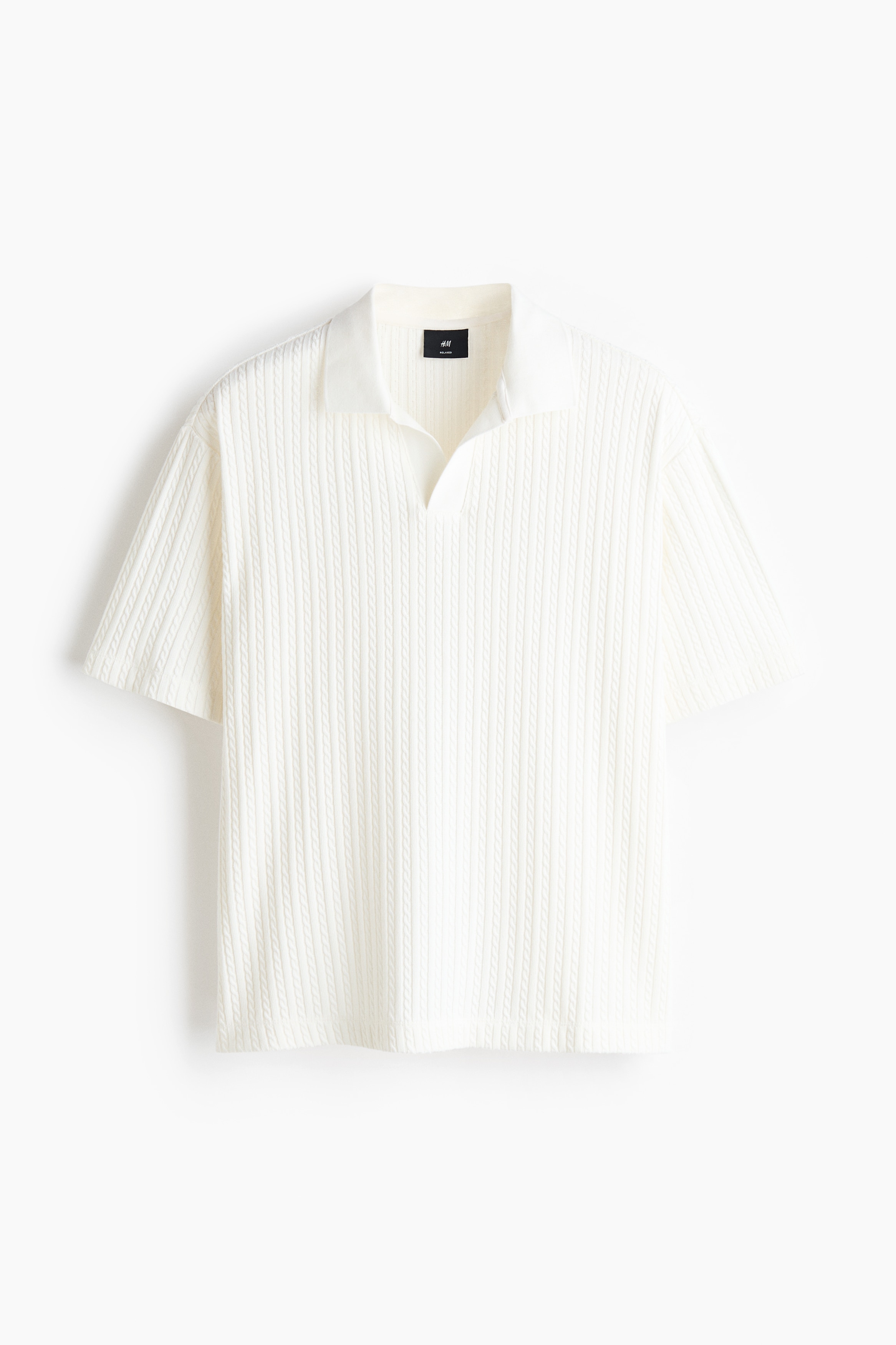 Relaxed Fit Cable-knit polo shirt - White/Dark blue