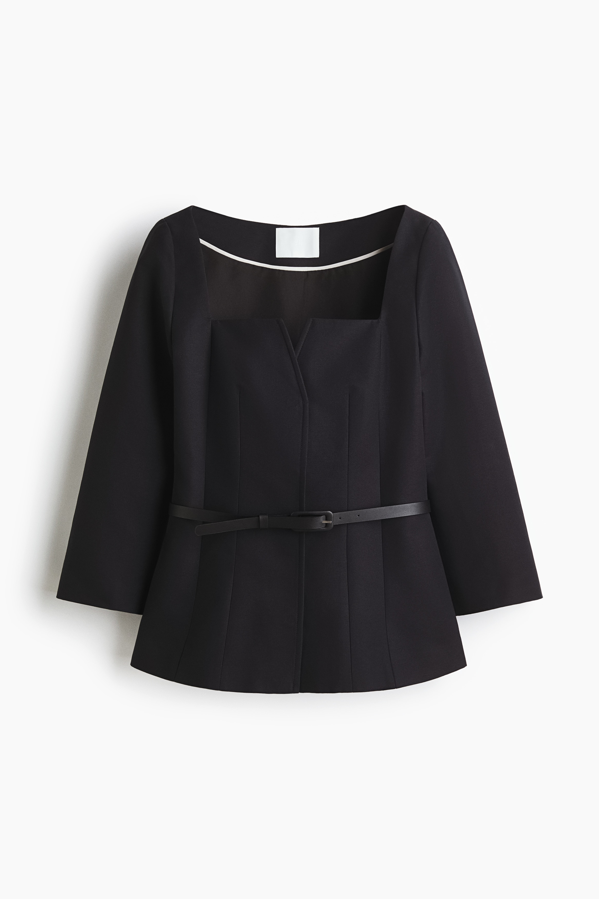 方領棉質西裝外套 - 黑色