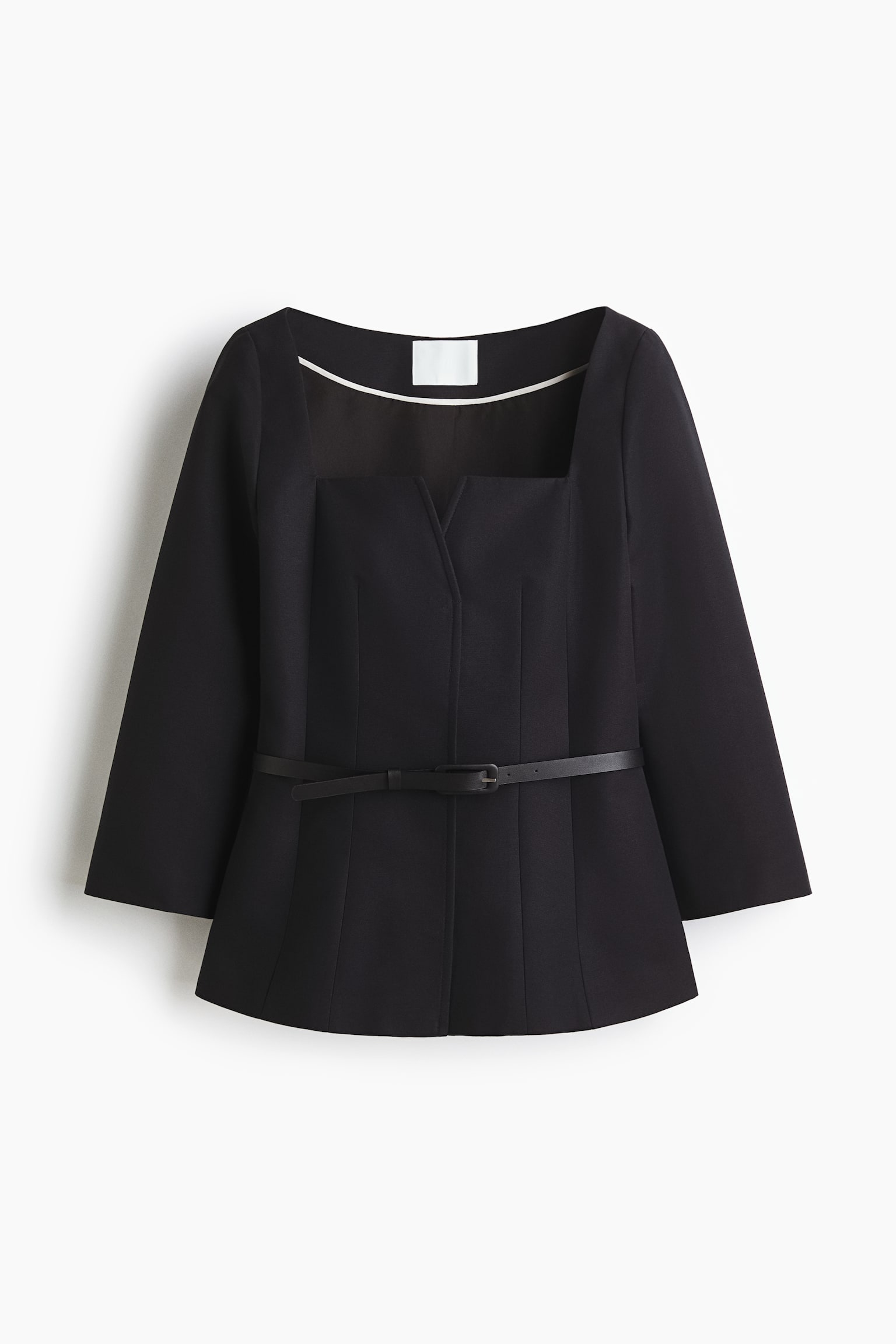 Square-neck cotton blazer - Black - 2