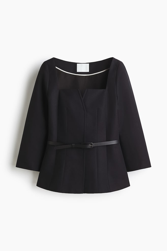 Square-neck cotton blazer - Black - 1