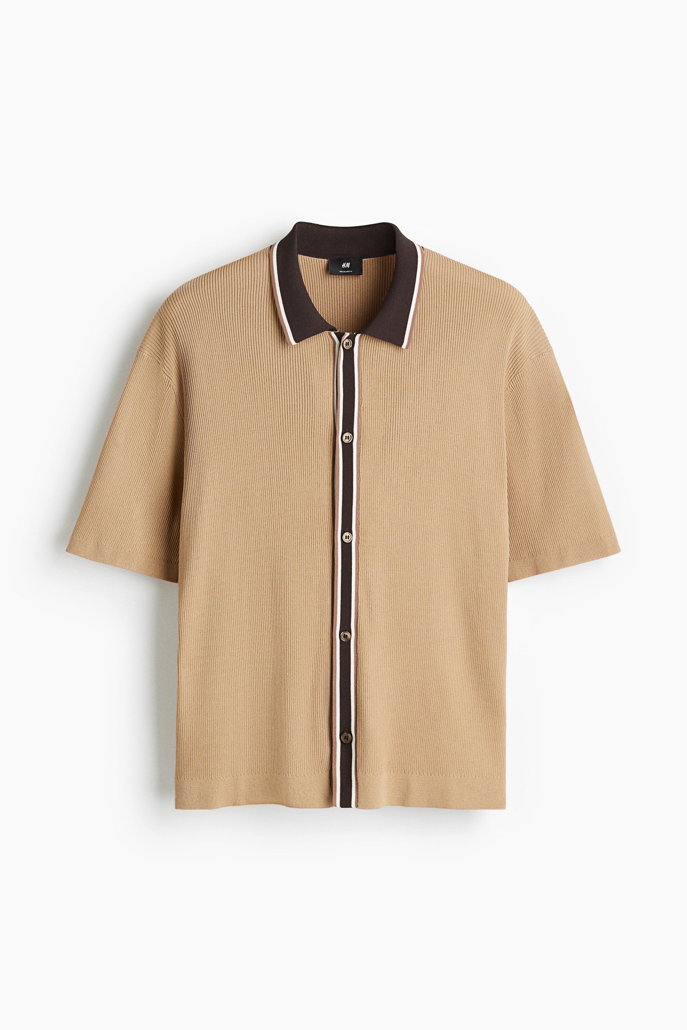 Regular-Fit Rib-Knit Shirt - Beige