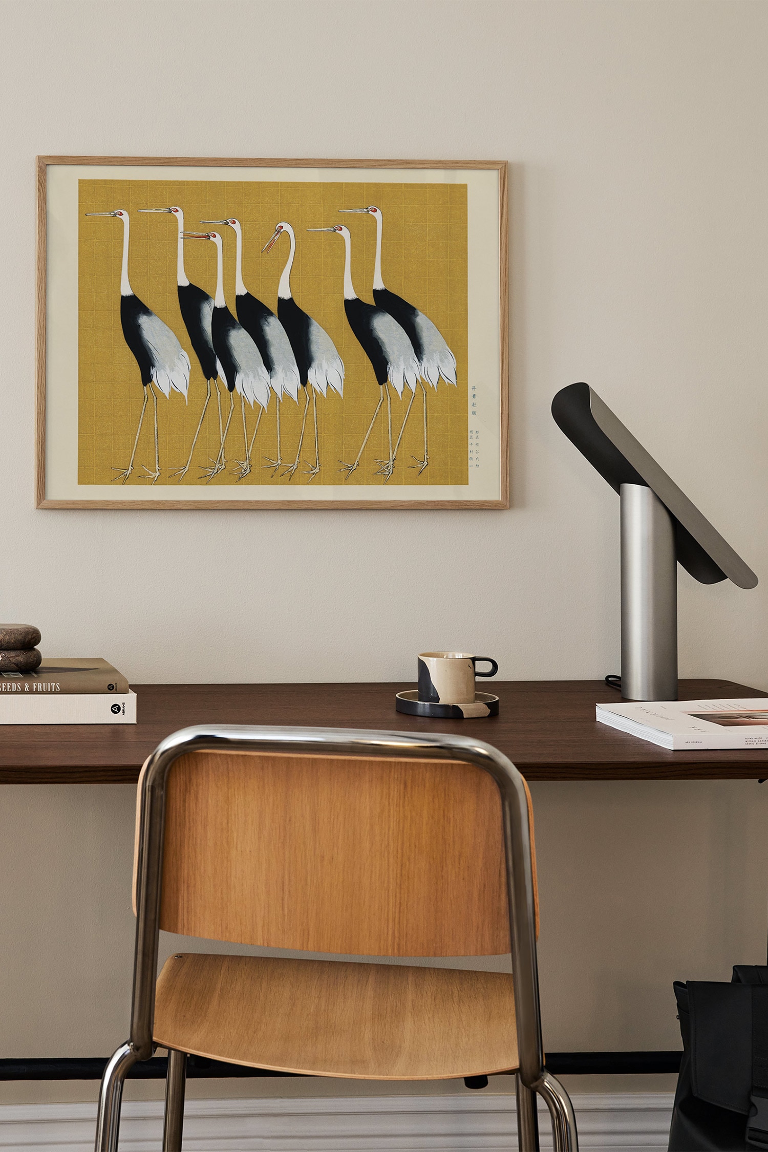 Cranes By Ogata Korin Plakat - Rød/gul