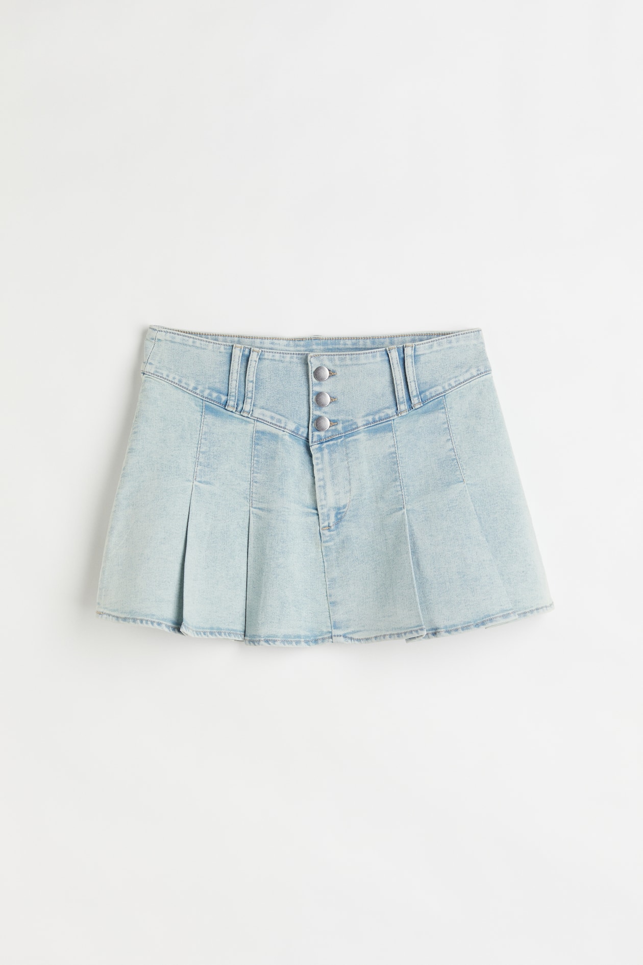 Pleated Denim Skirt - Low waist - Short - Light denim blue - Ladies | H ...