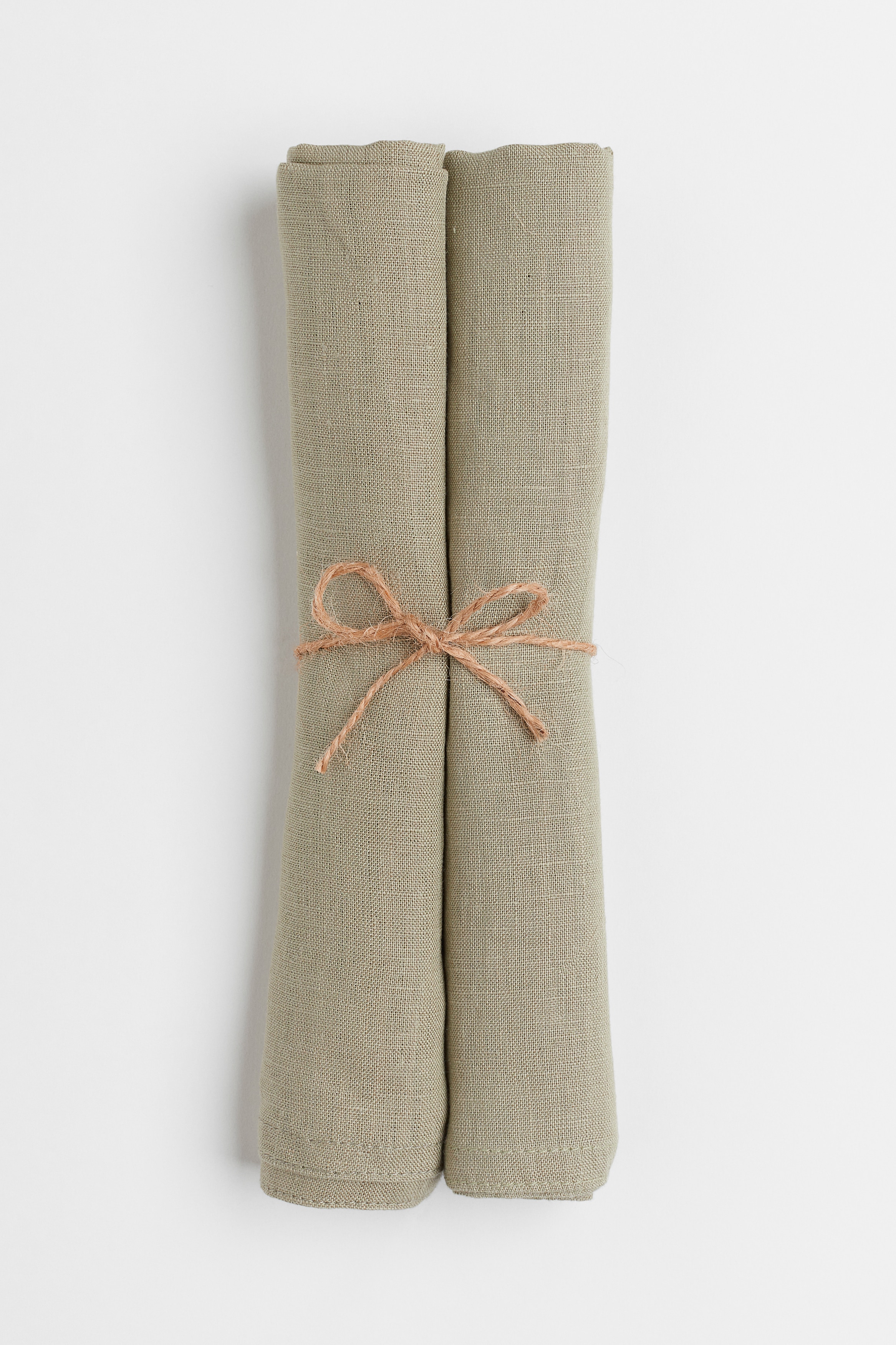 Tovaglioli di lino, 2 pz - Verde kaki chiaro/Bianco