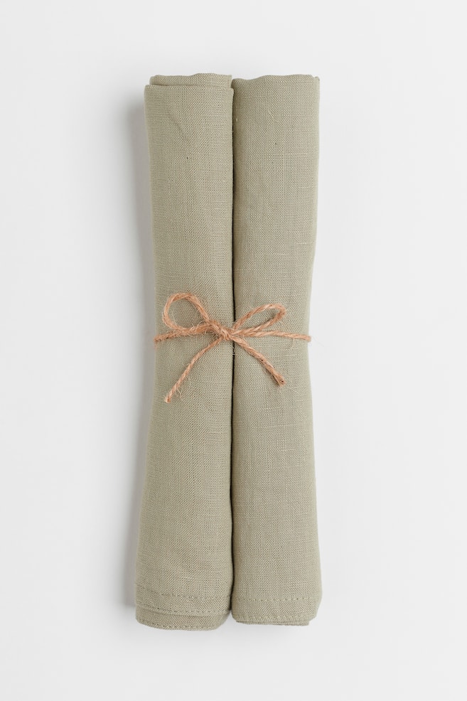 2-pack linen napkins - Light khaki green/White/Anthracite grey/Grey/dc/dc/dc/dc/dc/dc/dc - 1