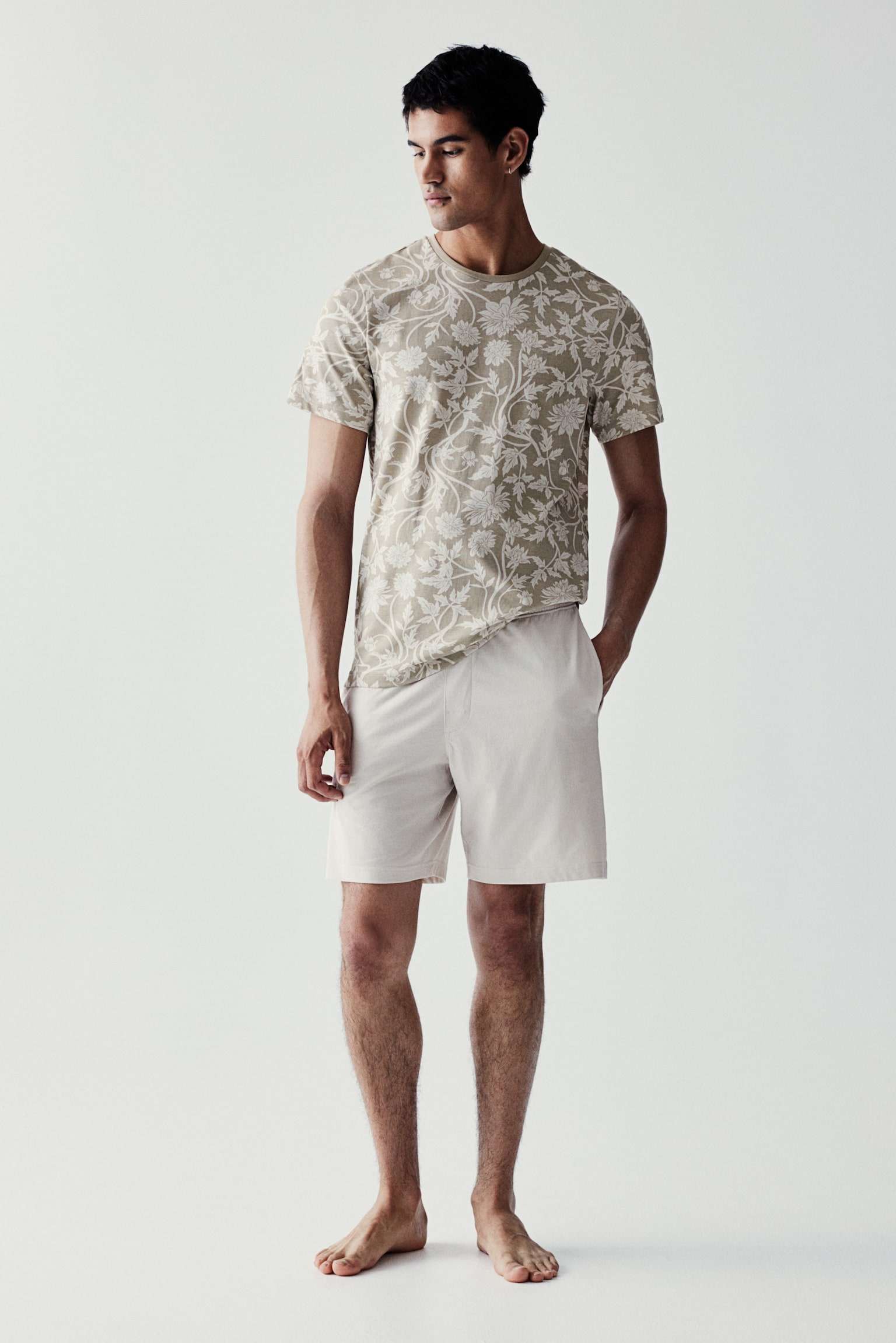 Regular Fit Pyjama Tee & Shorts - Beige/Pattern/Beige/Pattern - 4