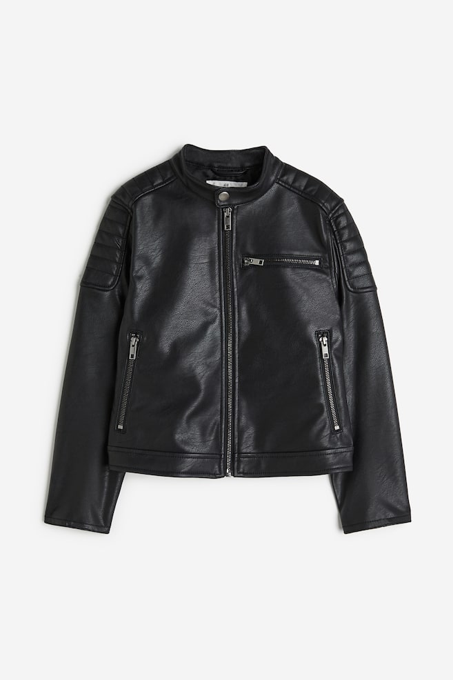 Quilted biker jacket - Black - 1