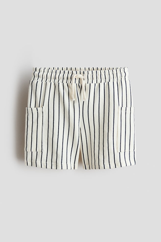Pantaloni scurți din jerseu texturat - Crem/dungi/Verde/dungi - 1