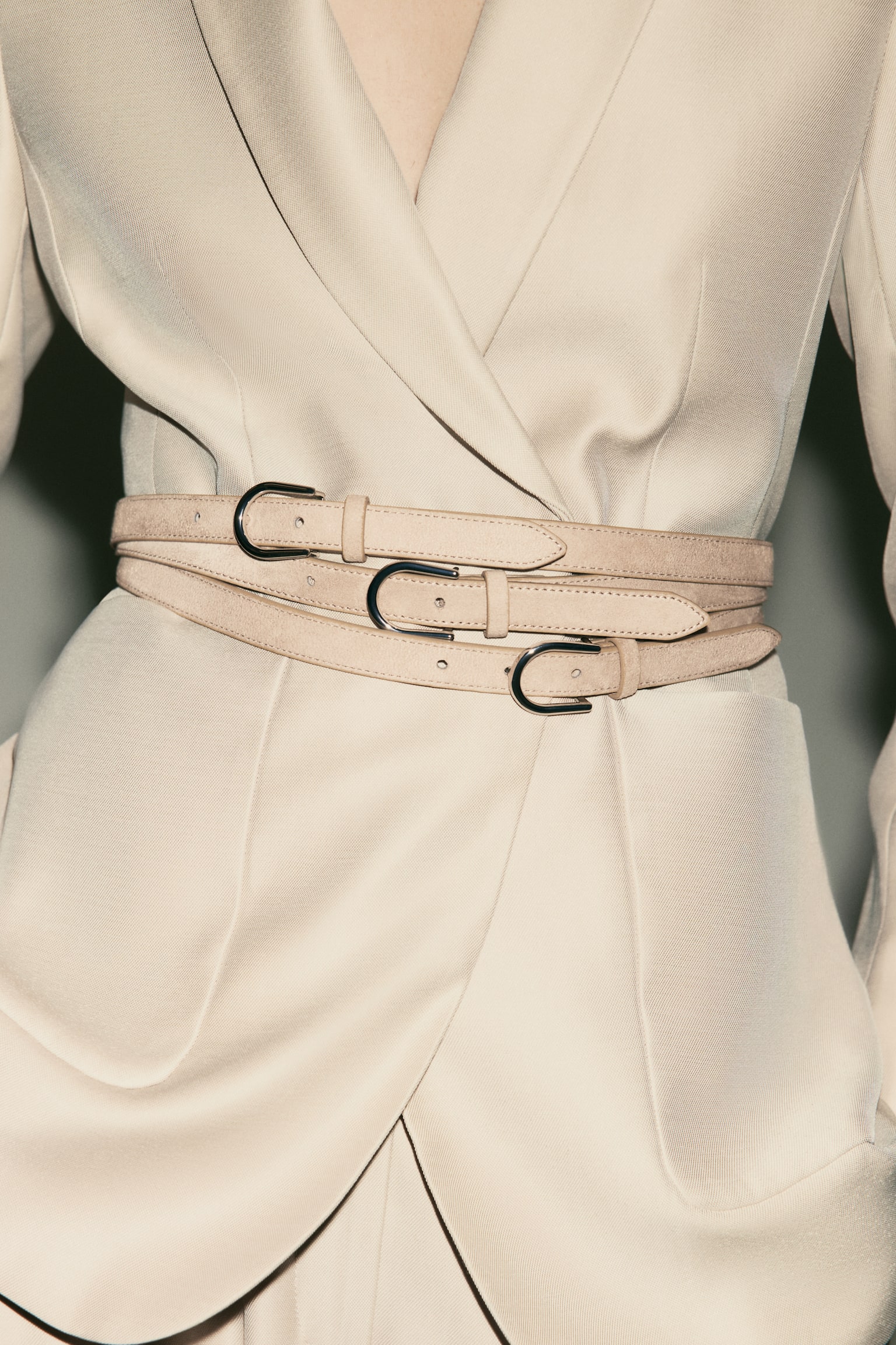 Ремінь з трьома ремінцями - Бежевий/Темно-коричневий - 1